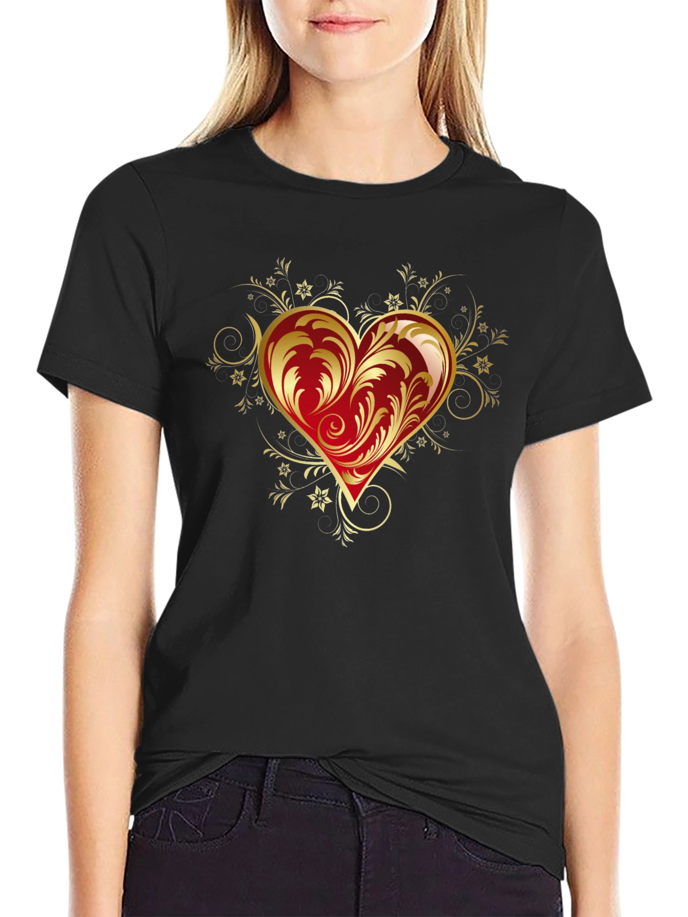 Elegant Heart Graphic Black T-Shirt
