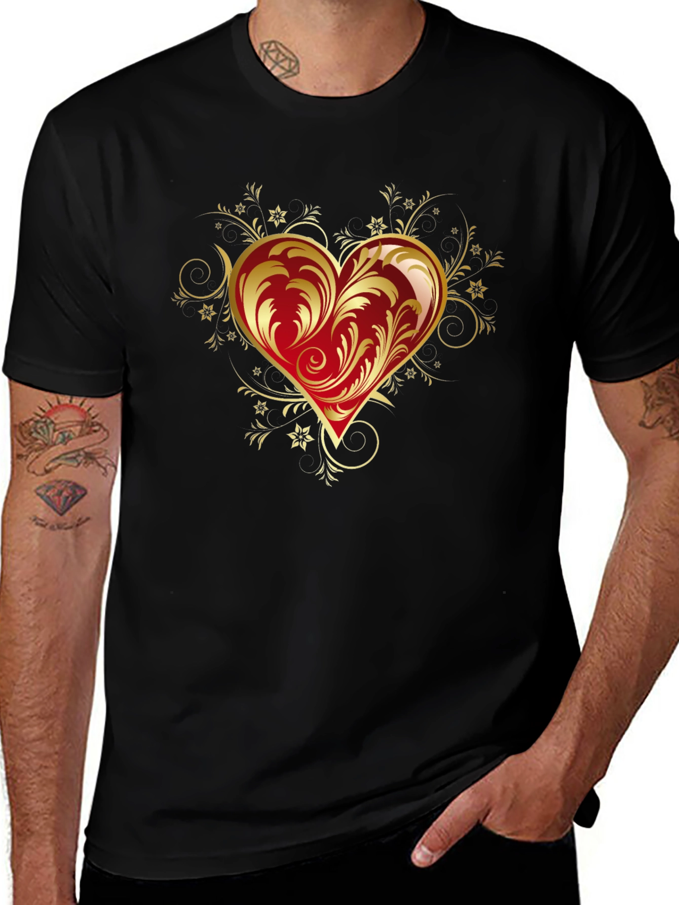 Elegant Heart Graphic Black T-Shirt