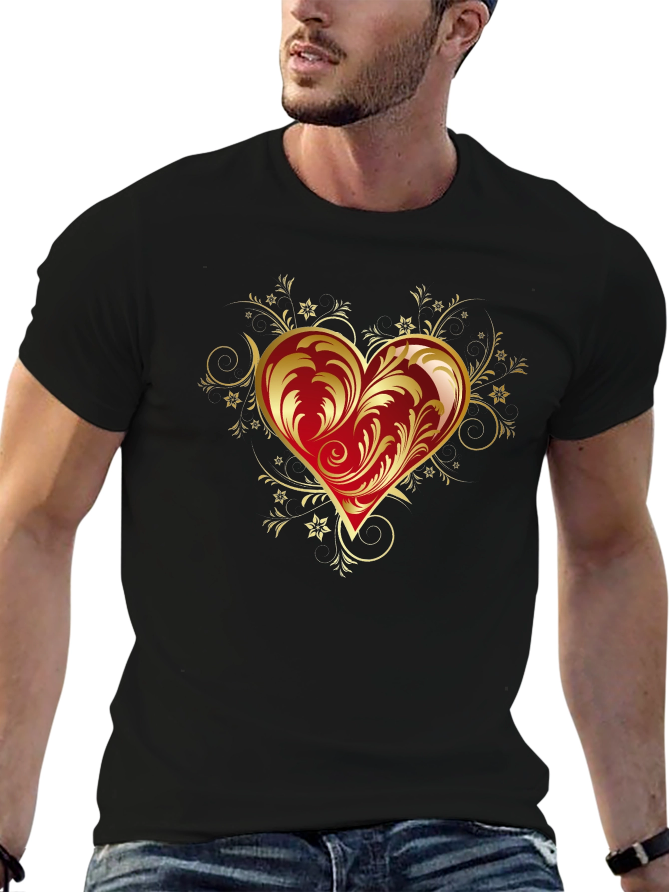 Elegant Heart Graphic Black T-Shirt