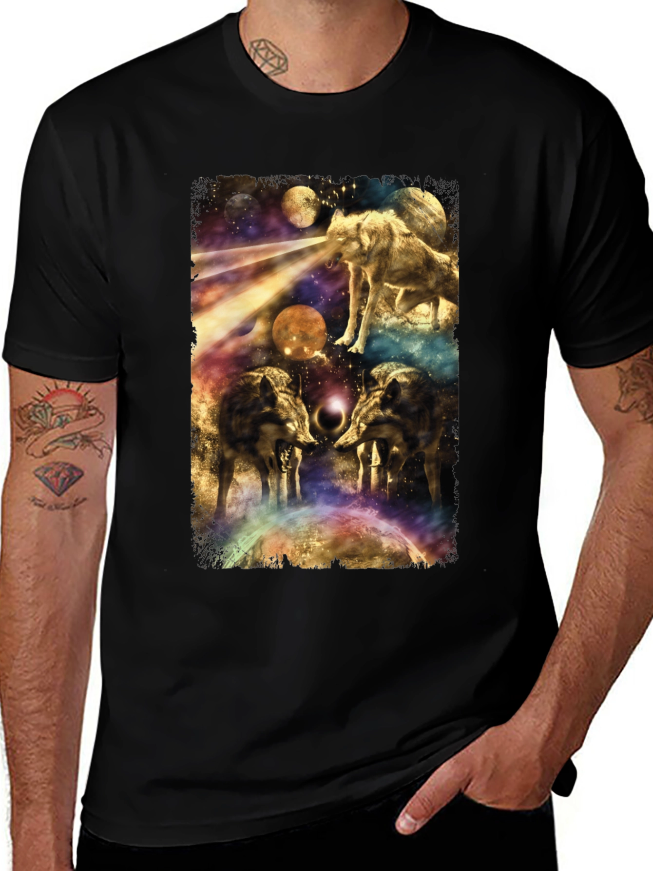 Wolf Galaxy Graphic T-Shirt - Mens Black Tee