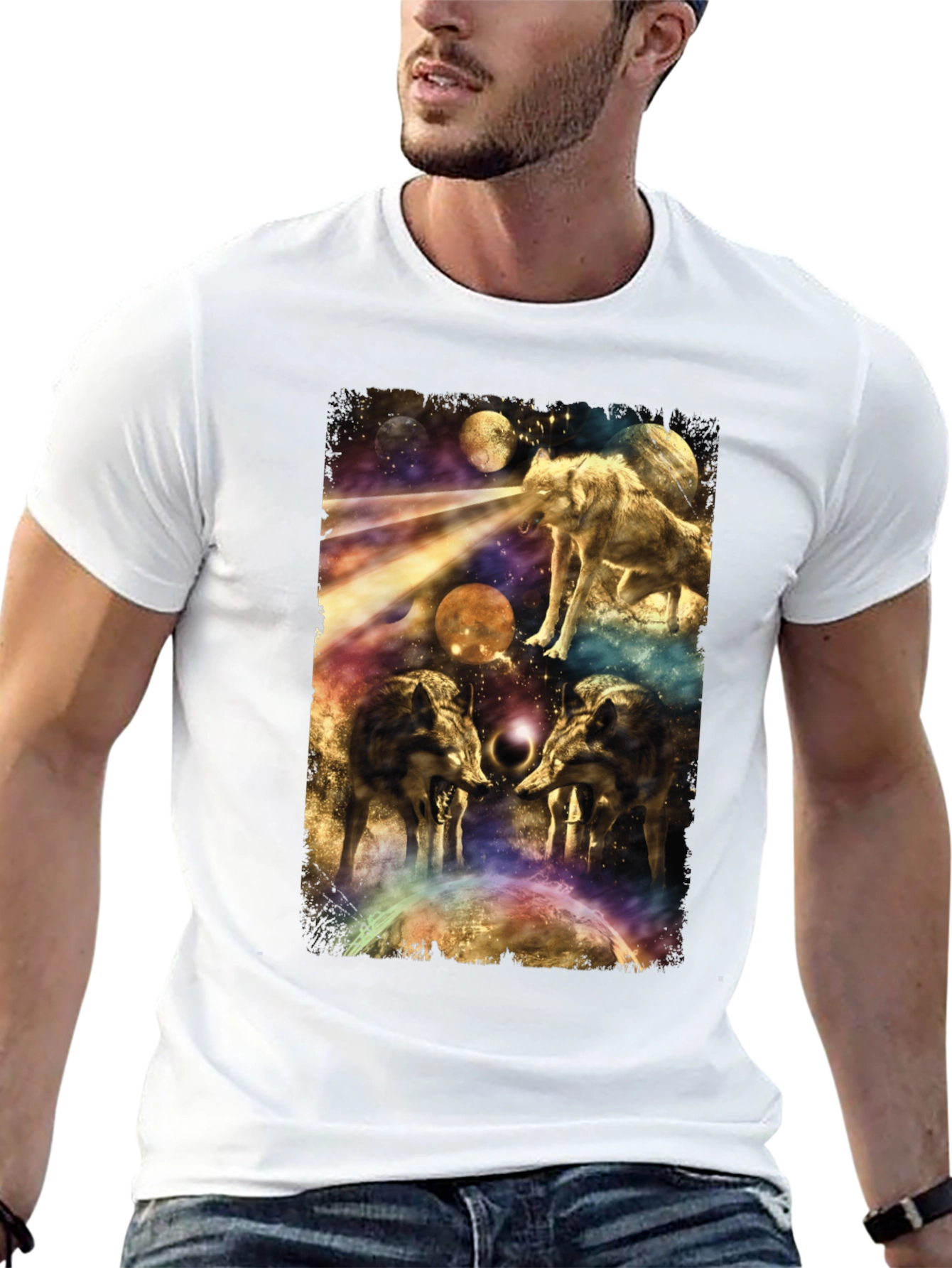 Wolf Galaxy Graphic T-Shirt - Mens Black Tee
