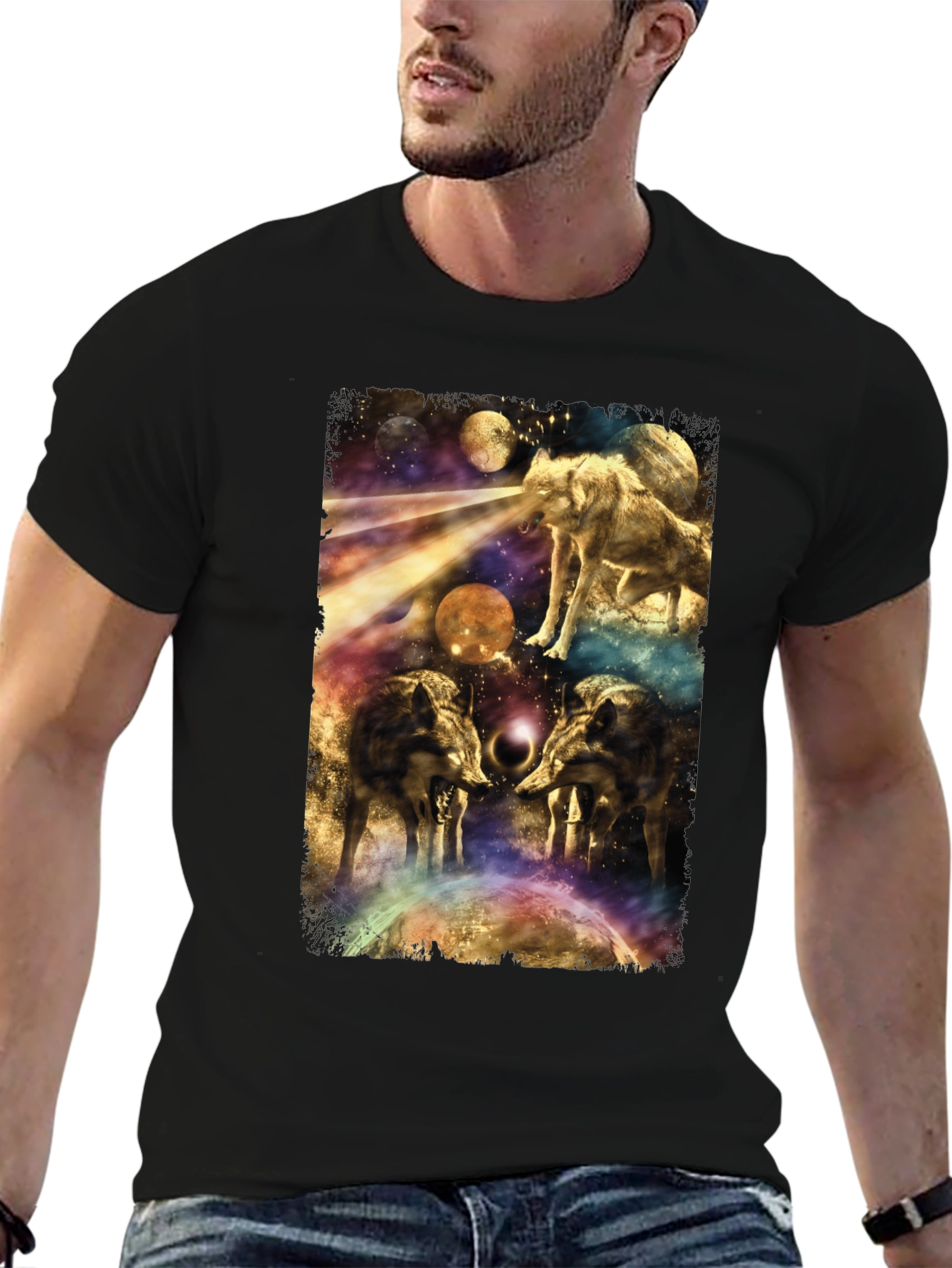 Wolf Galaxy Graphic T-Shirt - Mens Black Tee