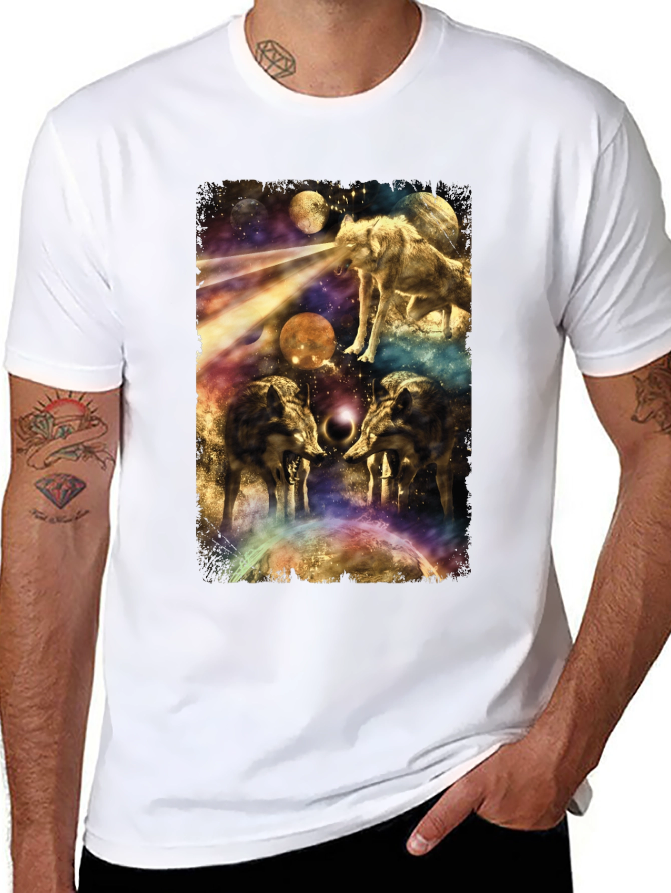 Wolf Galaxy Graphic T-Shirt - Mens Black Tee