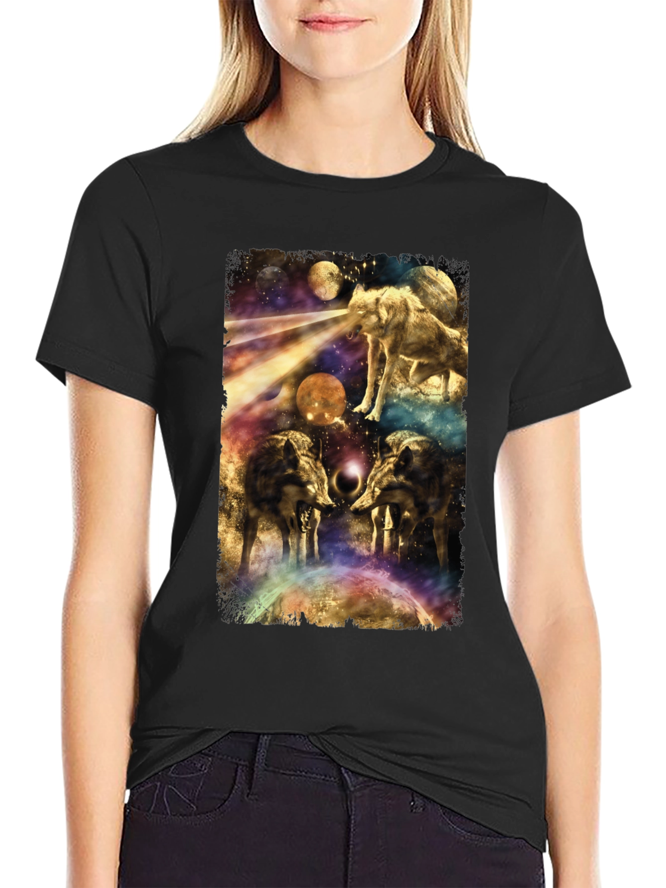 Wolf Galaxy Graphic T-Shirt - Mens Black Tee