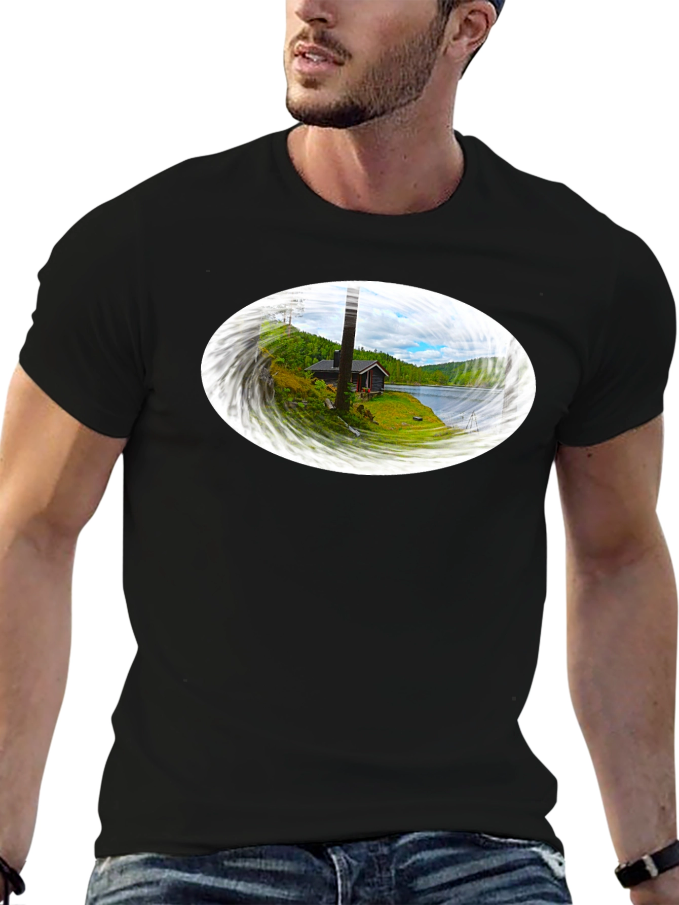 Scenic Cabin Graphic Tee - Black