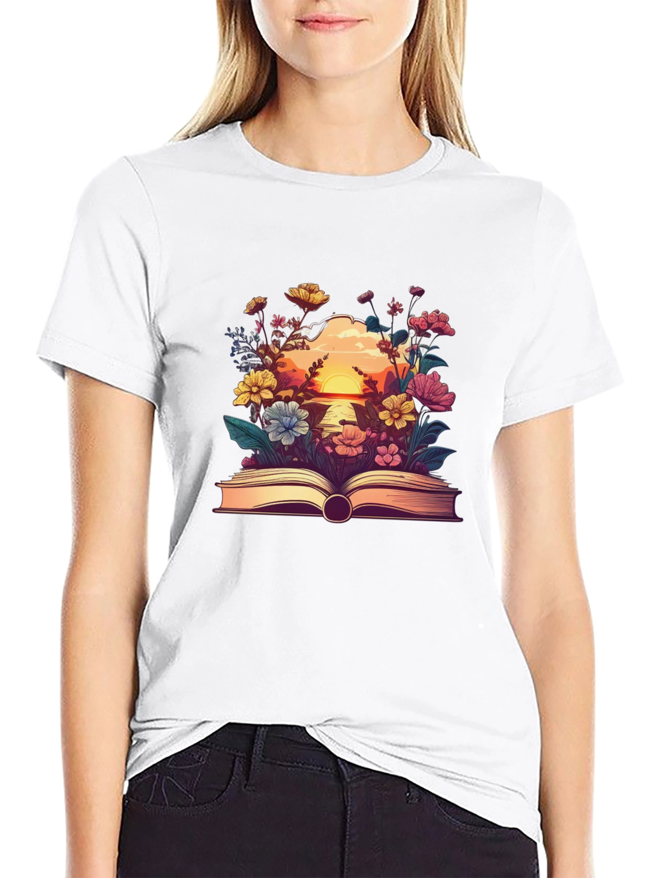 Floral Book Graphic Tee - Nature Lovers T-Shirt