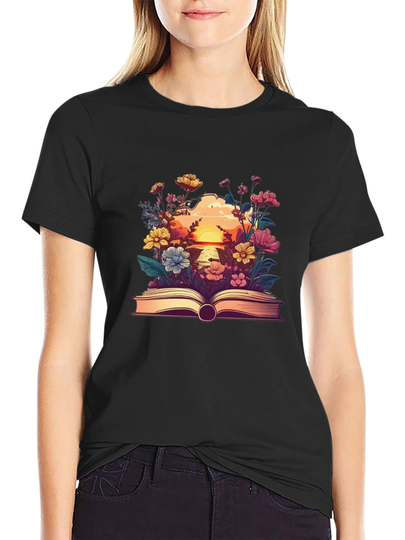 Floral Book Graphic Tee - Nature Lovers T-Shirt