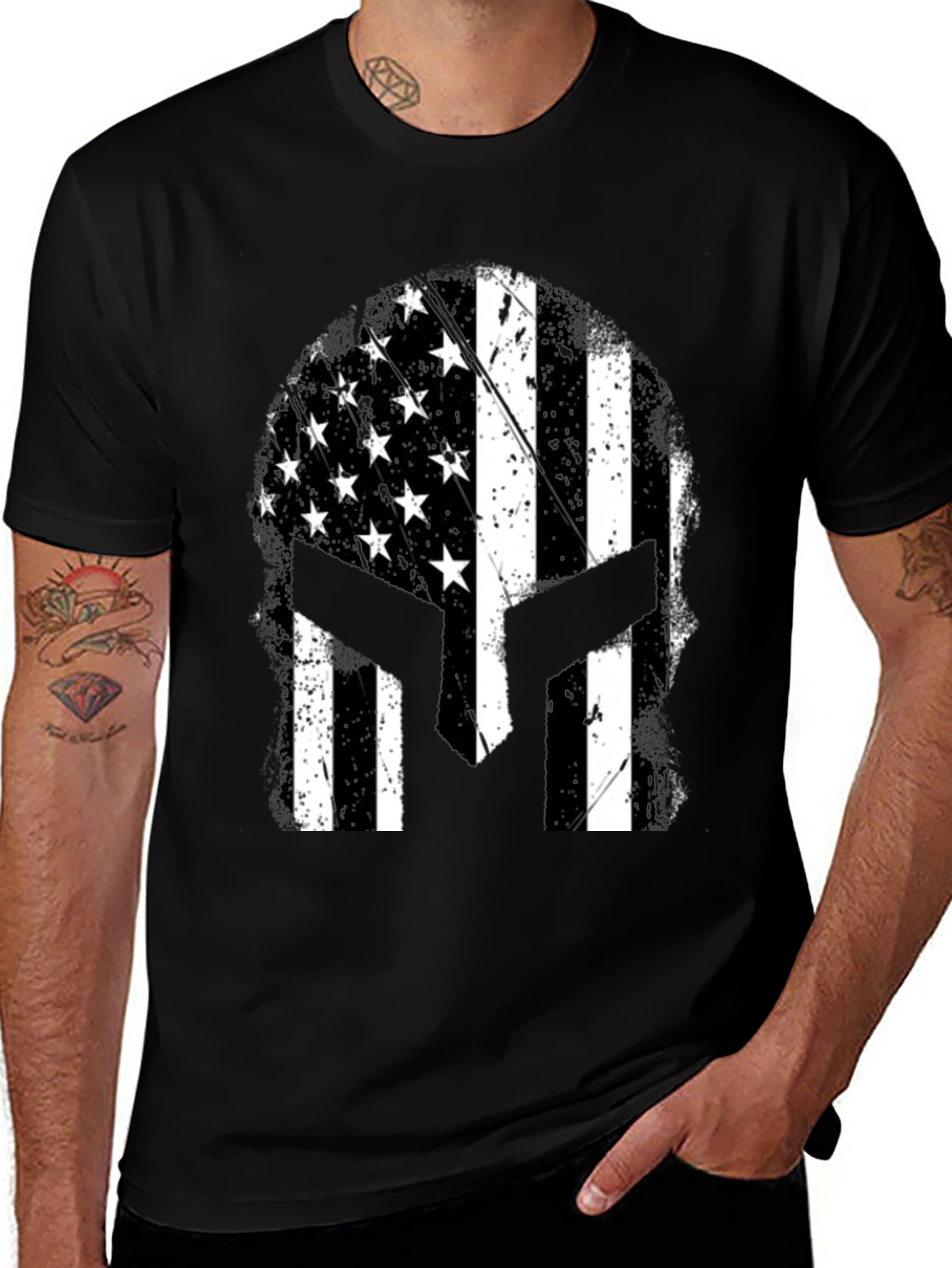 Spartan American Flag Helmet T-Shirt