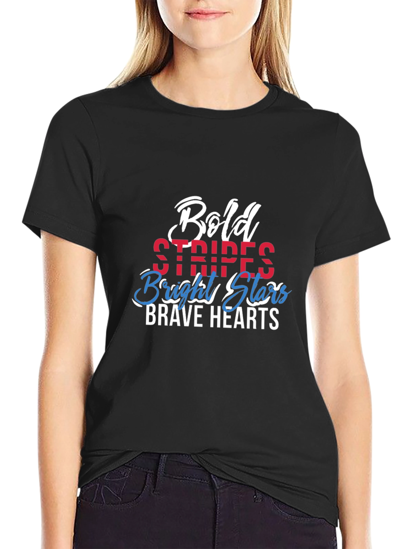 Bold Stripes Stars Hearts Graphic Tee - Patriotic Pride