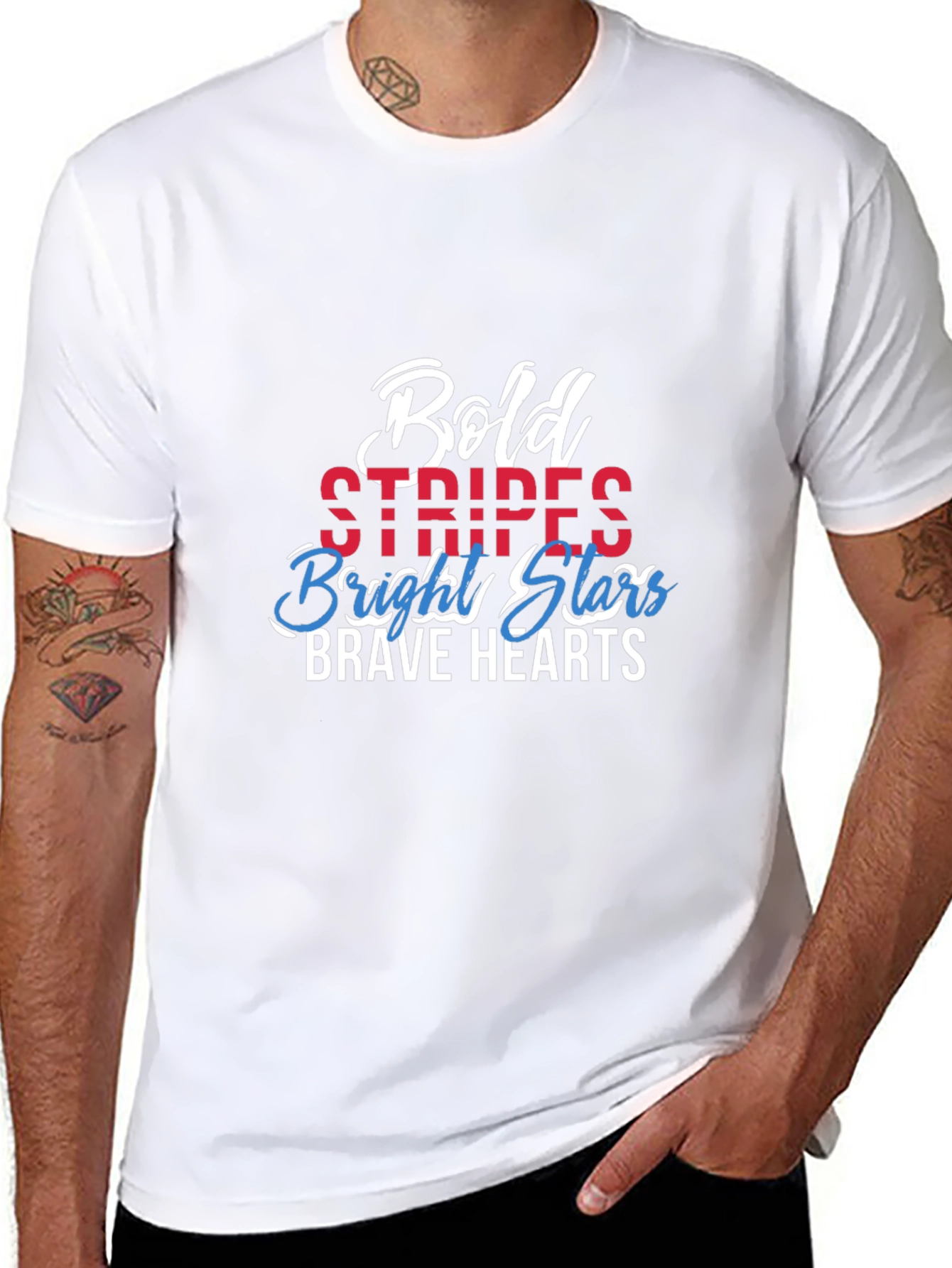 Bold Stripes Stars Hearts Graphic Tee - Patriotic Pride