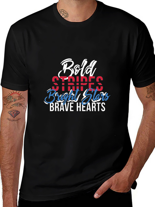 Bold Stripes Stars Hearts Graphic Tee - Patriotic Pride