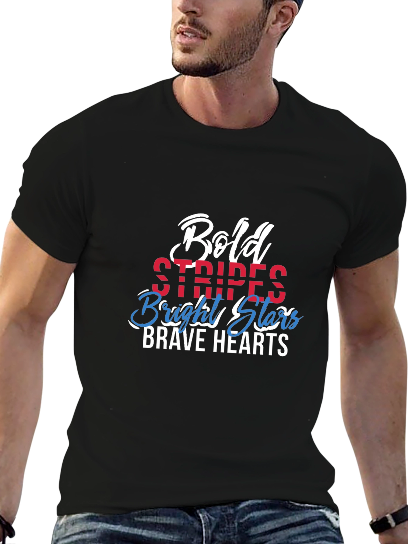 Bold Stripes Stars Hearts Graphic Tee - Patriotic Pride
