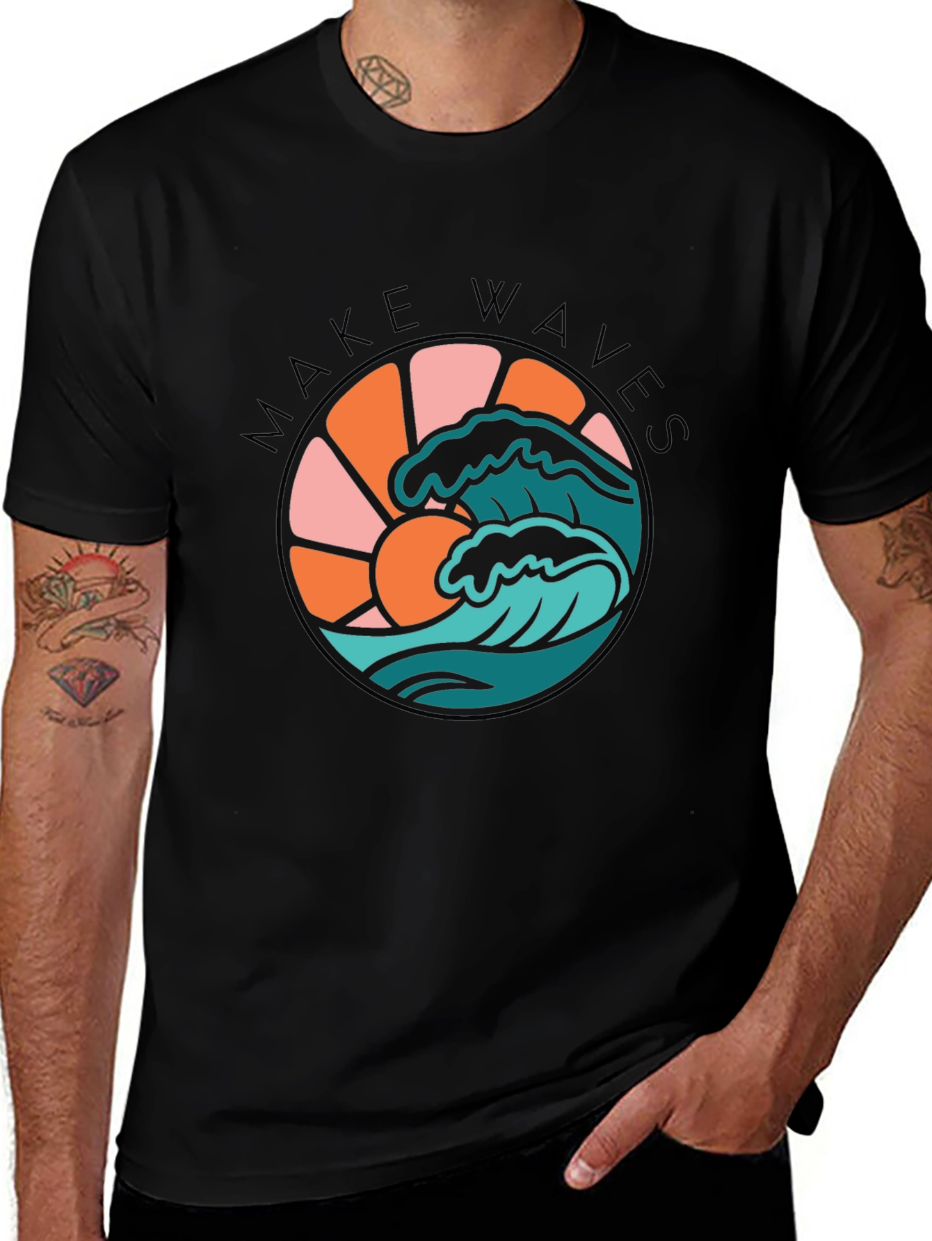 Make Waves Graphic Tee - Retro Surf Design