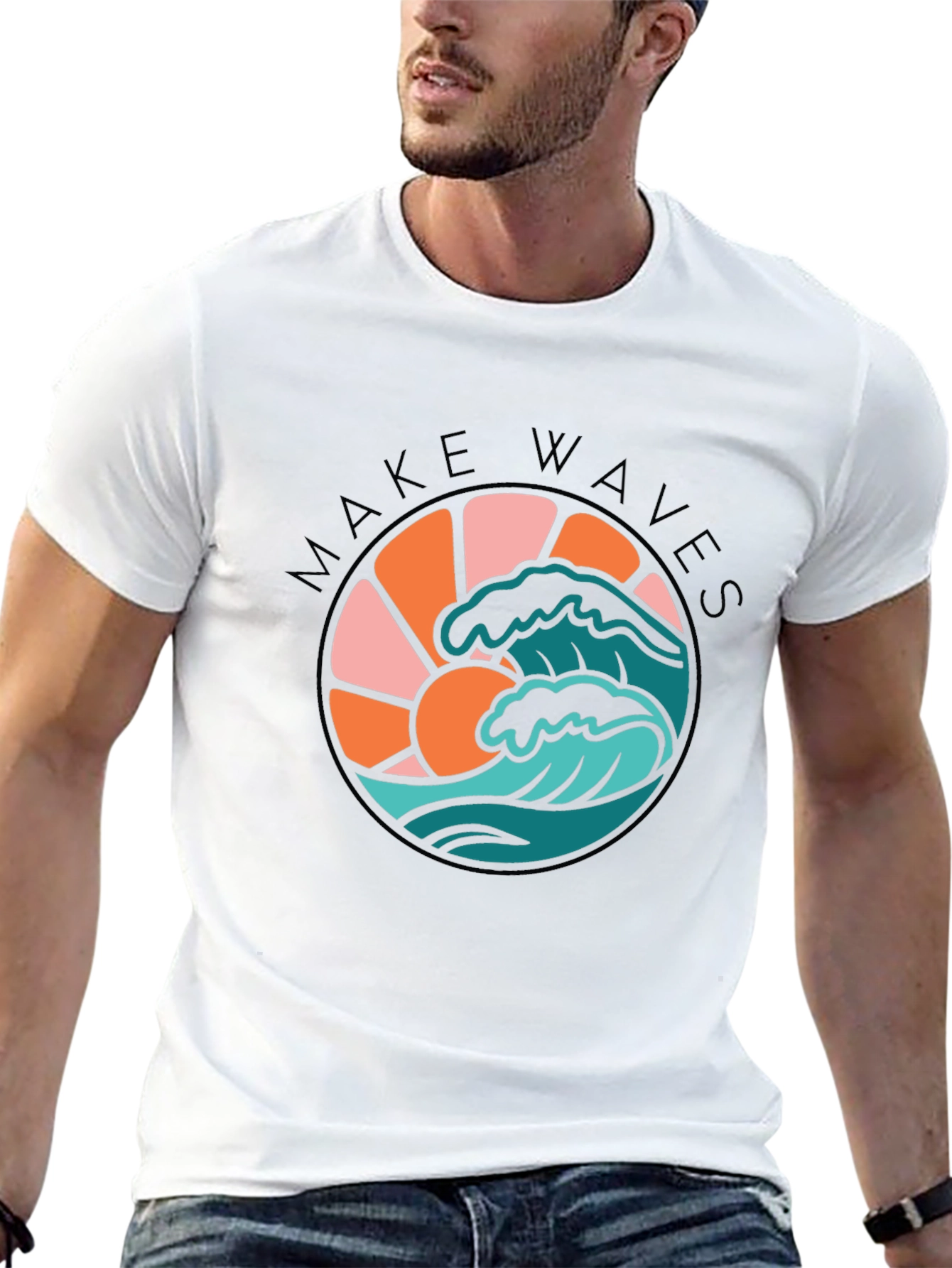 Make Waves Graphic Tee - Retro Surf Design