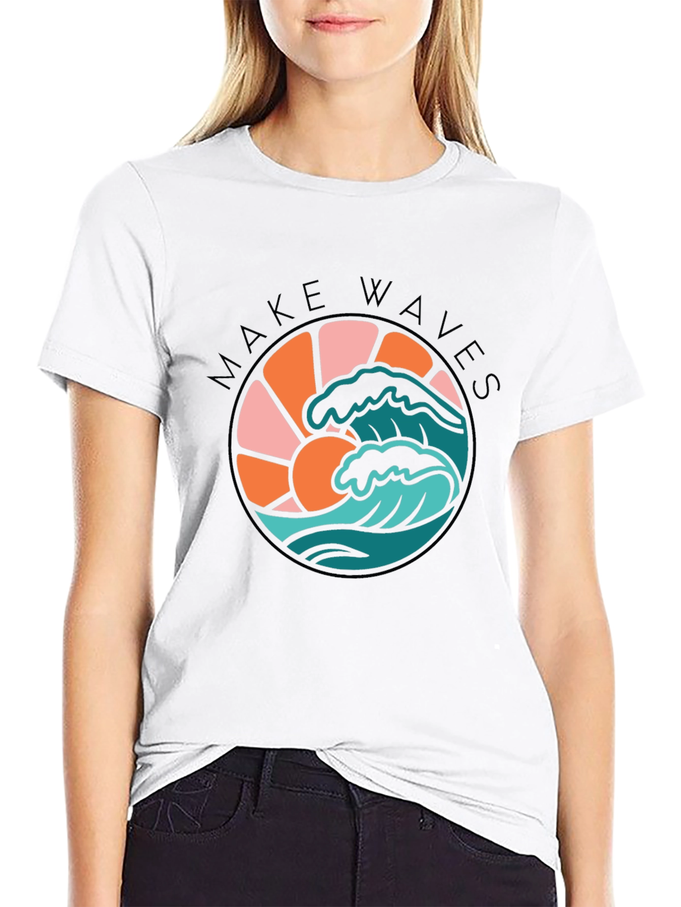 Make Waves Graphic Tee - Retro Surf Design