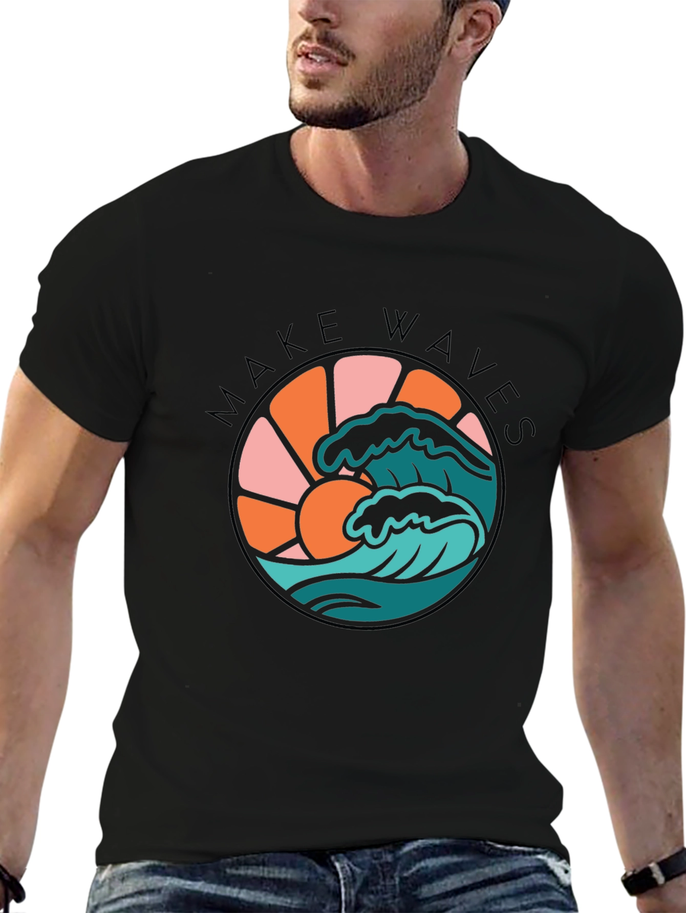 Make Waves Graphic Tee - Retro Surf Design