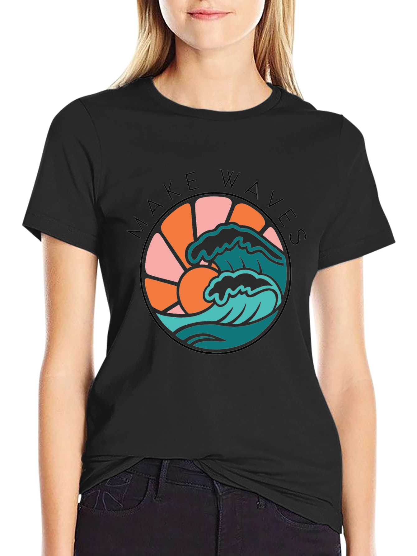 Make Waves Graphic Tee - Retro Surf Design