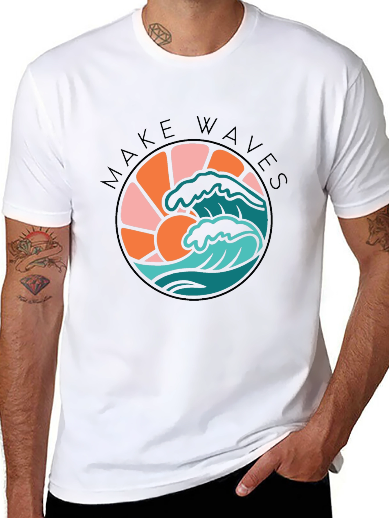 Make Waves Graphic Tee - Retro Surf Design