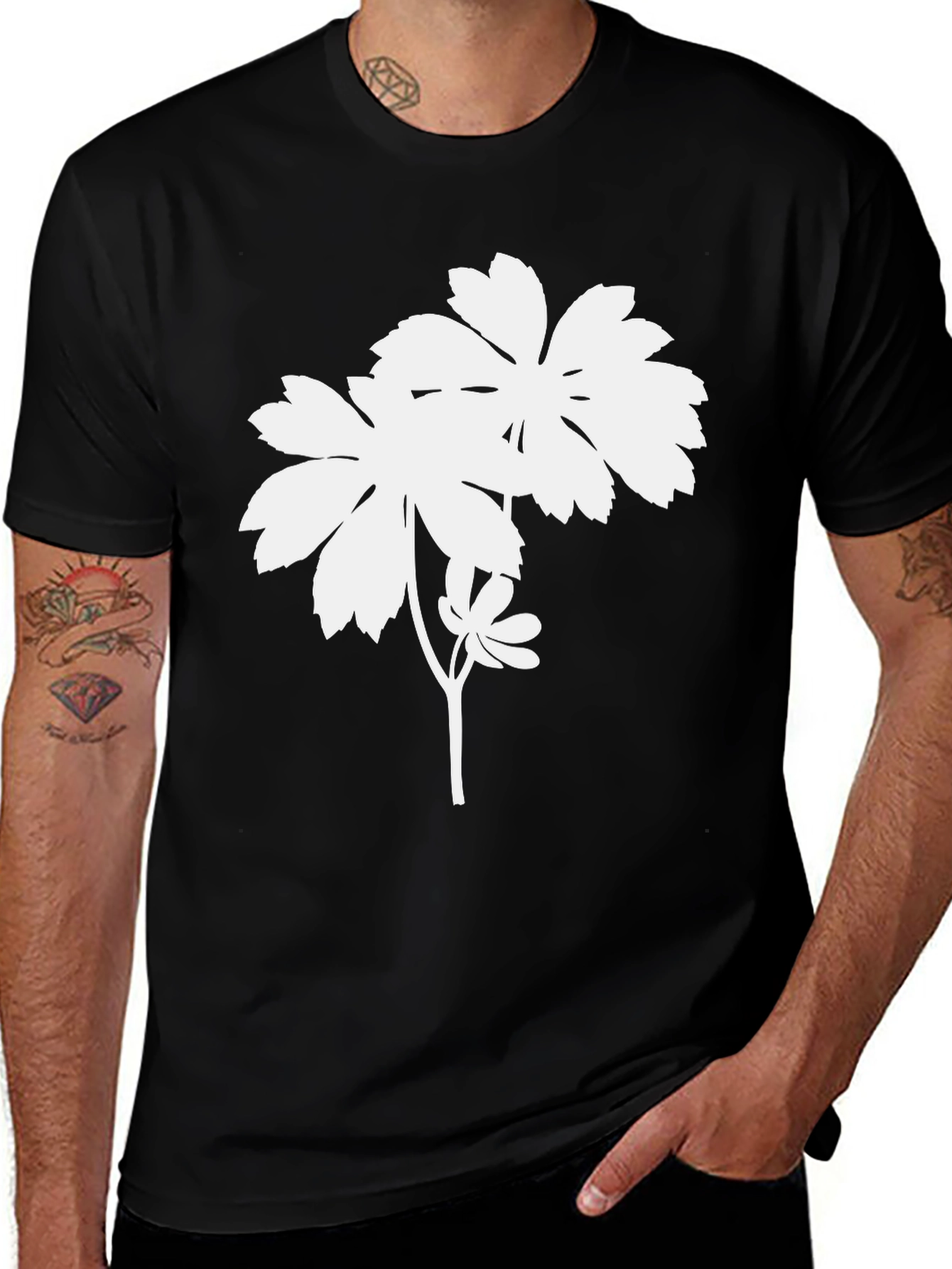Minimalist Floral T-Shirt - Black