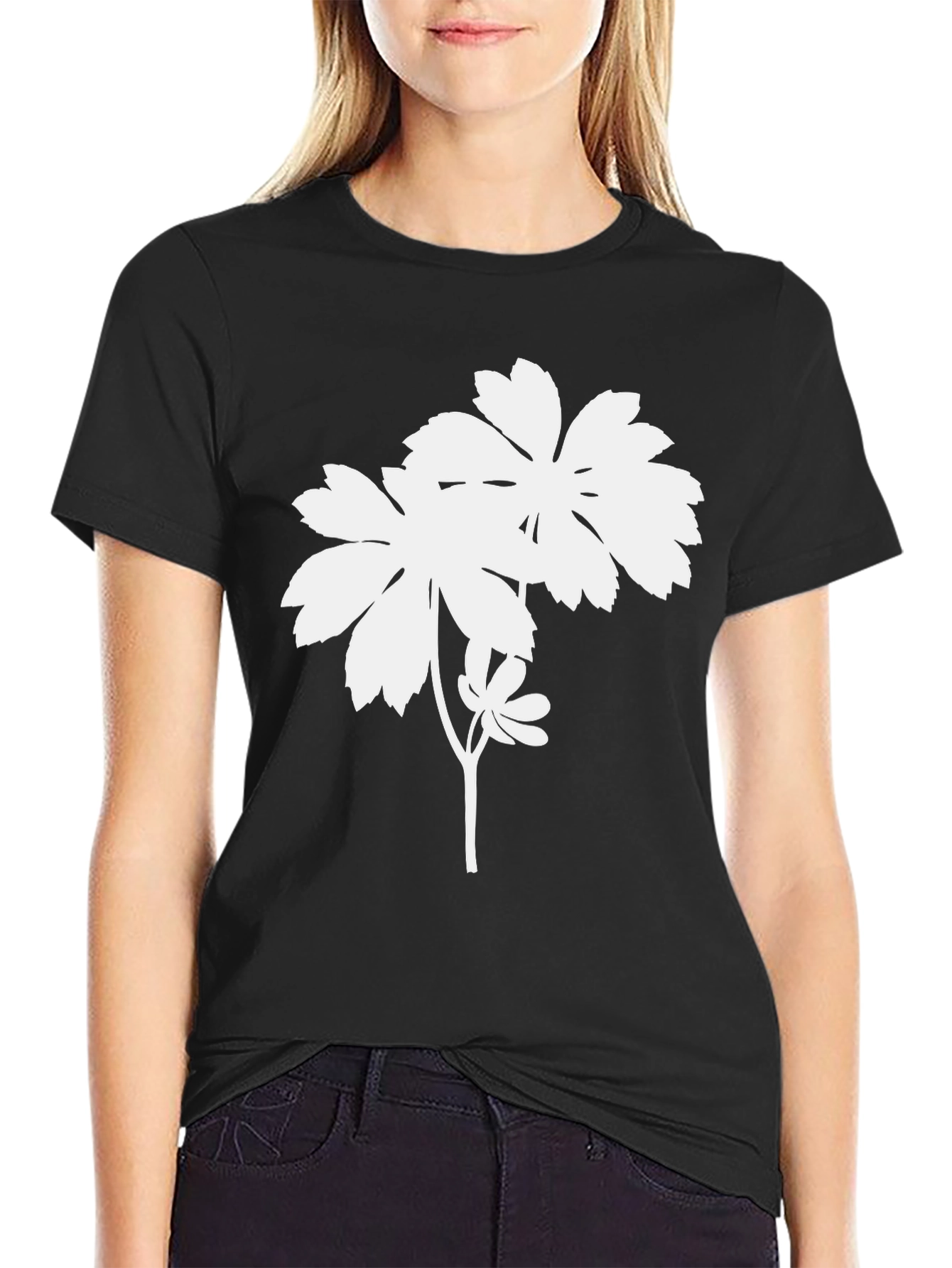 Minimalist Floral T-Shirt - Black