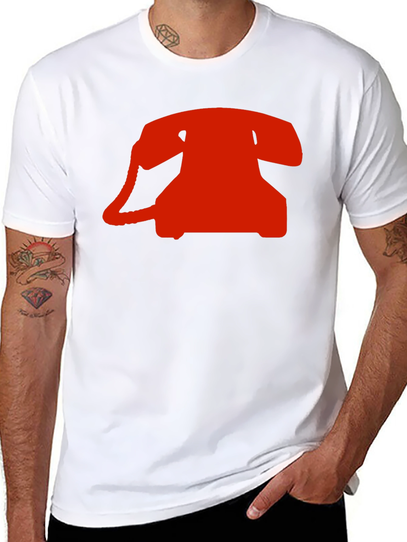 Retro Red Rotary Phone Graphic T-Shirt - Classic Black