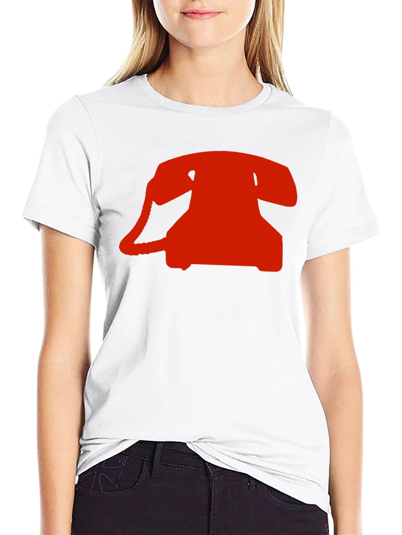 Retro Red Rotary Phone Graphic T-Shirt - Classic Black