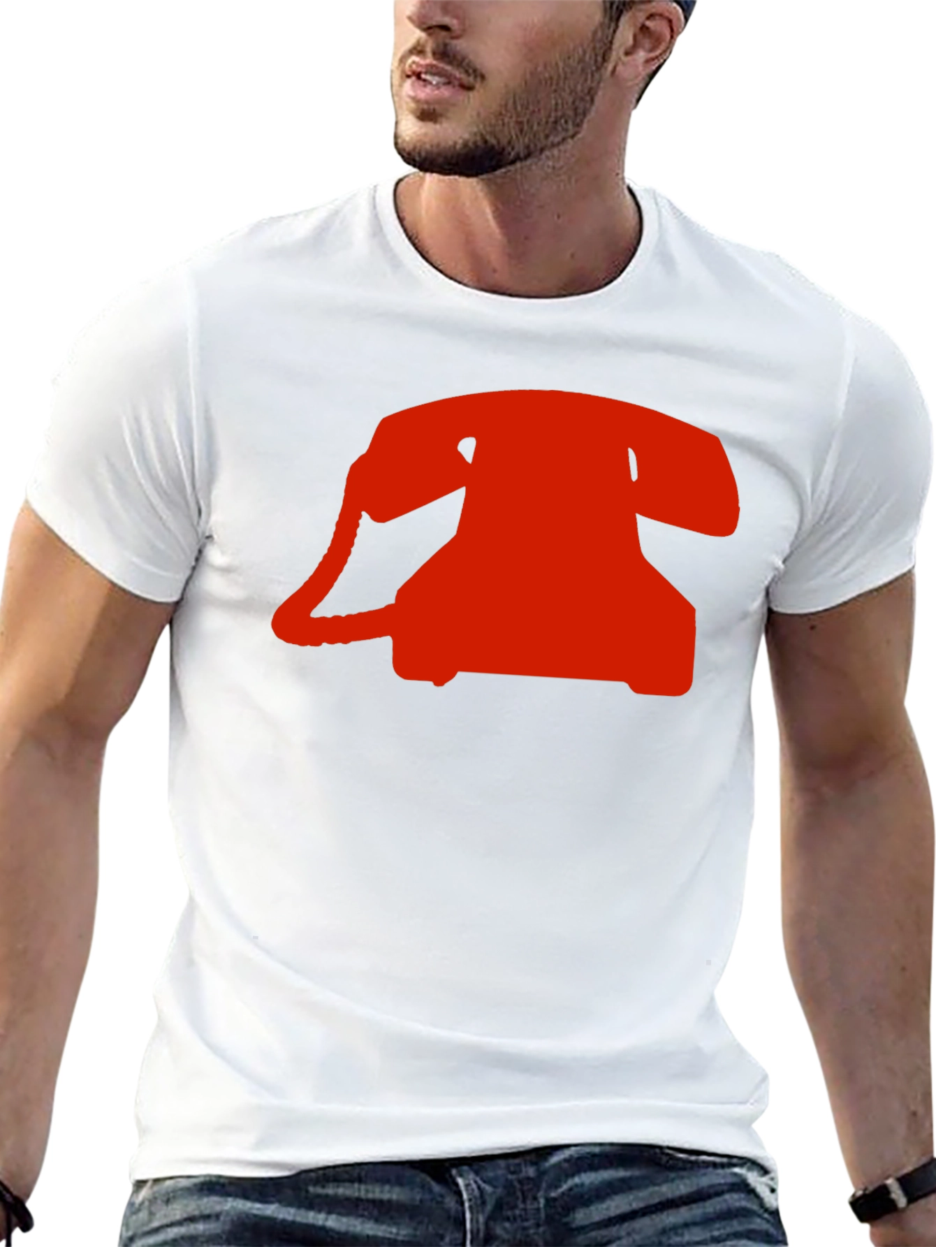 Retro Red Rotary Phone Graphic T-Shirt - Classic Black