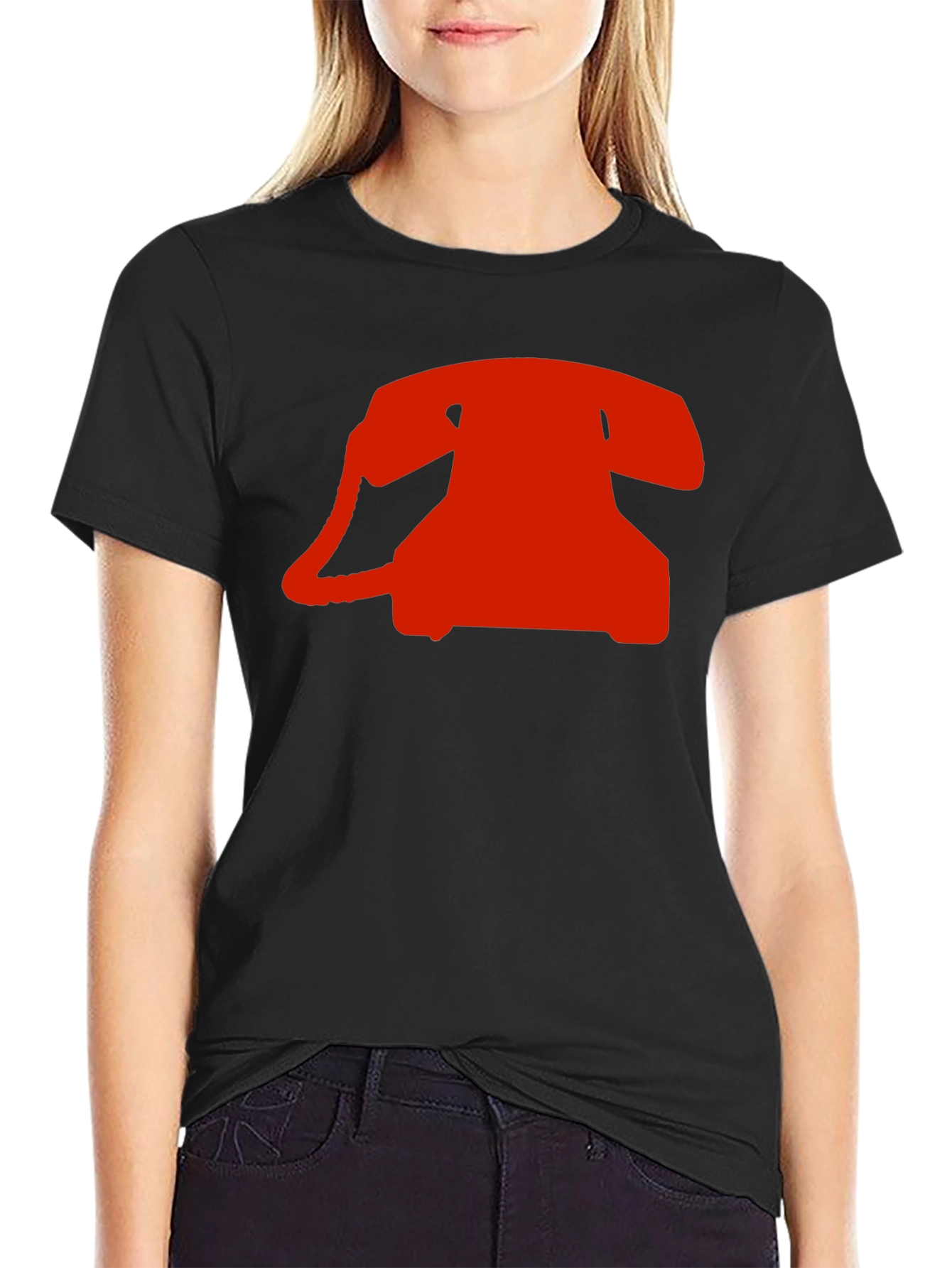 Retro Red Rotary Phone Graphic T-Shirt - Classic Black