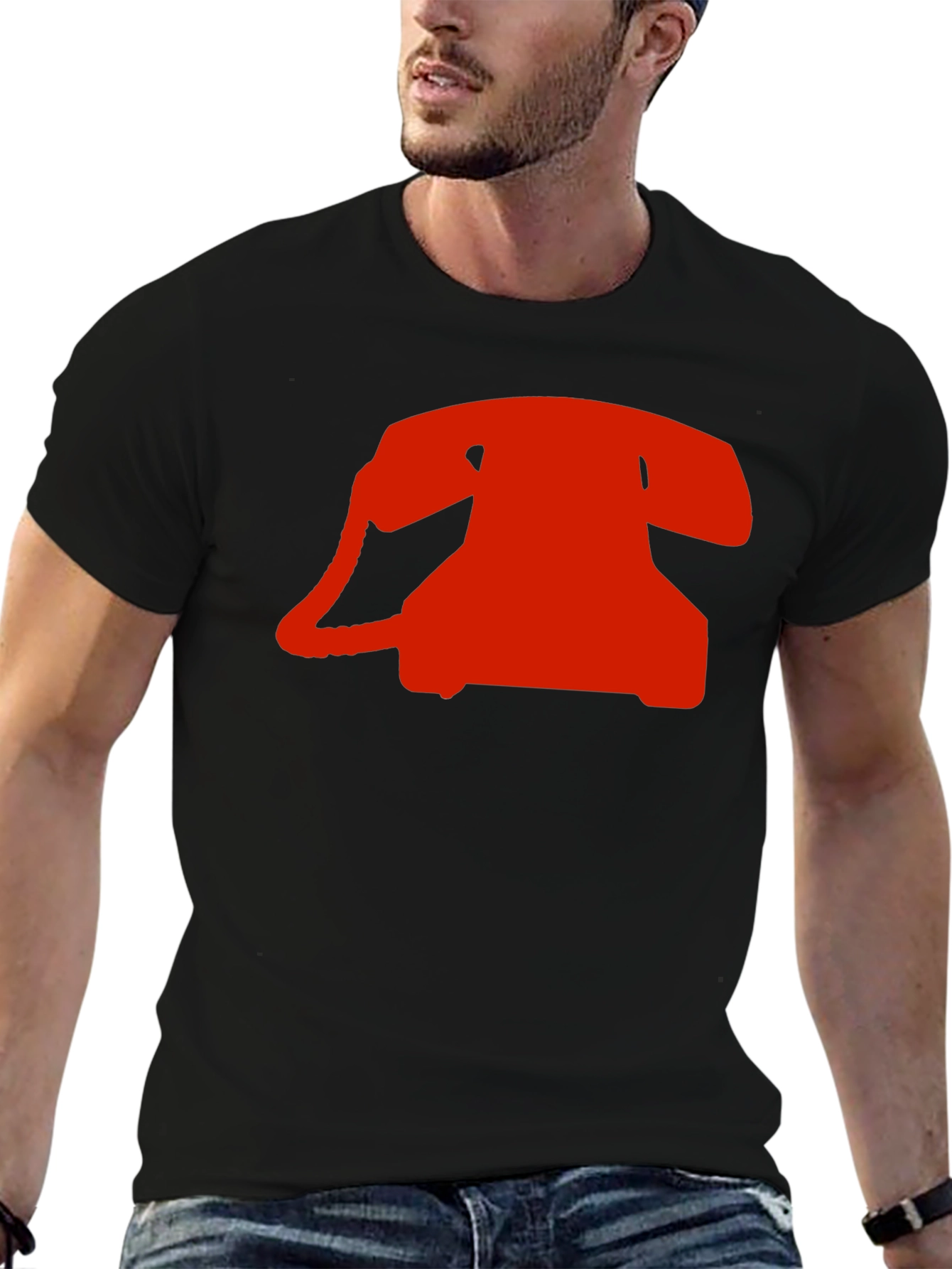 Retro Red Rotary Phone Graphic T-Shirt - Classic Black