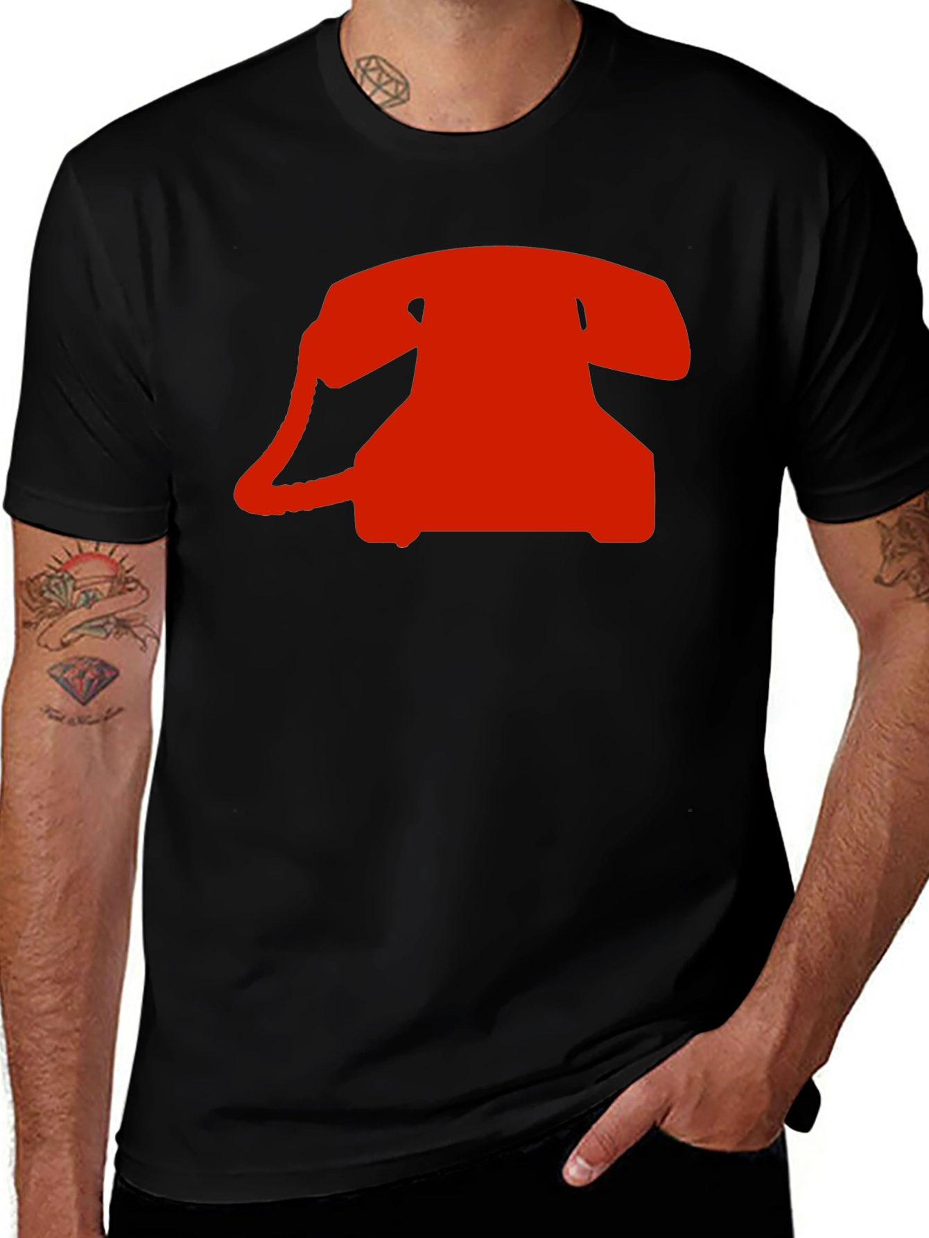 Retro Red Rotary Phone Graphic T-Shirt - Classic Black