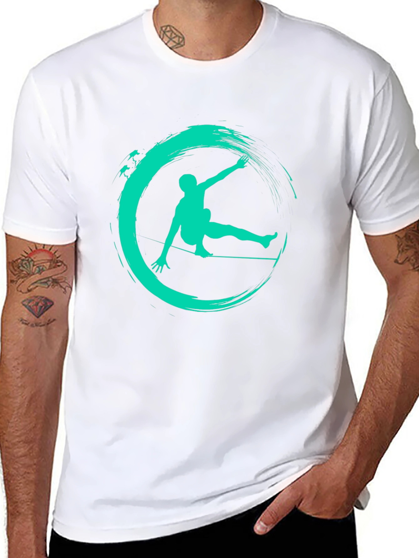 Slackline Art Black Tee - Balance in Style