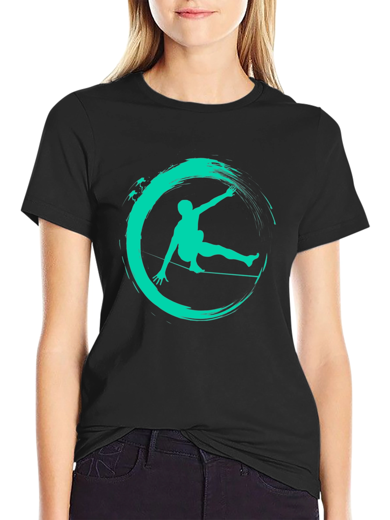 Slackline Art Black Tee - Balance in Style