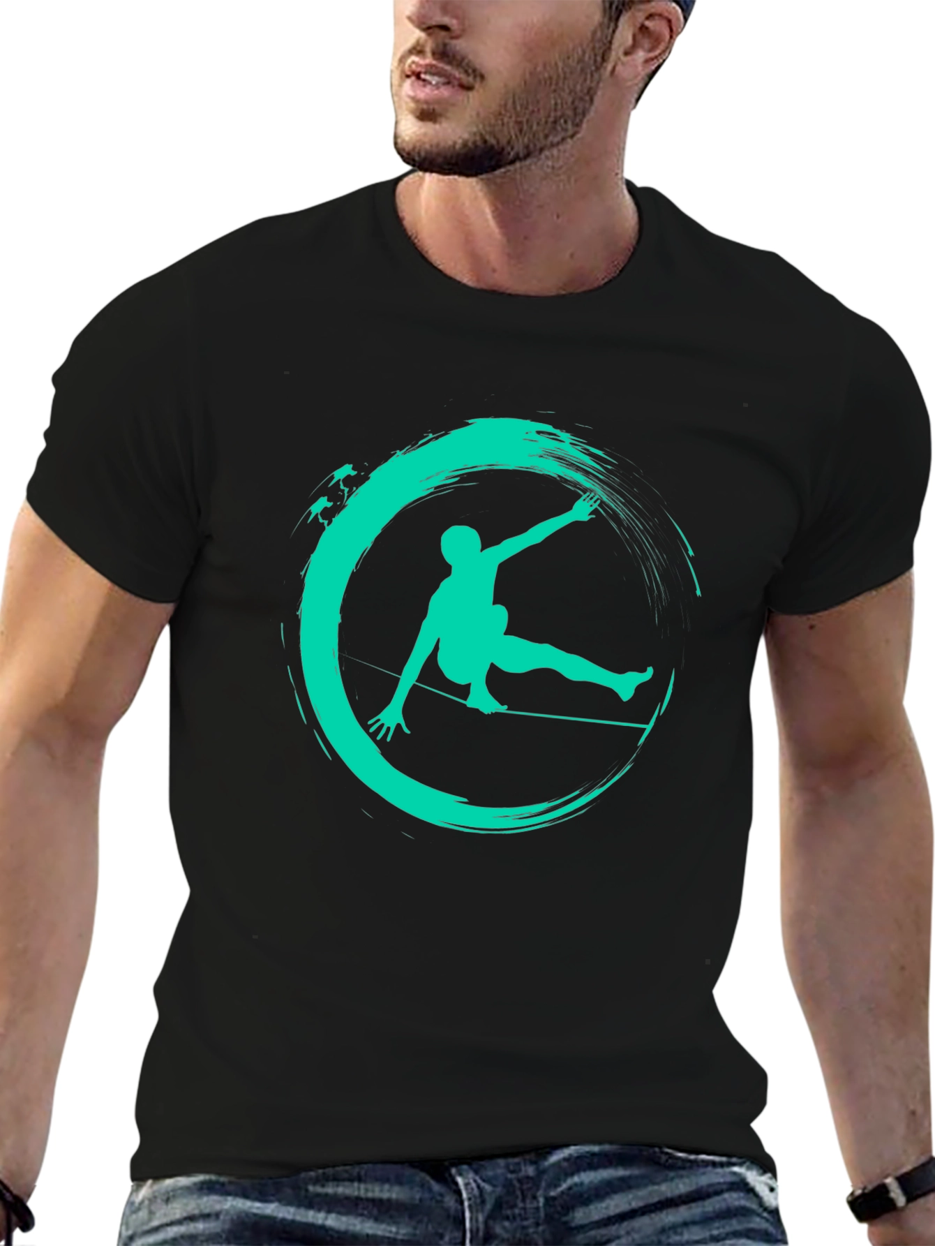 Slackline Art Black Tee - Balance in Style