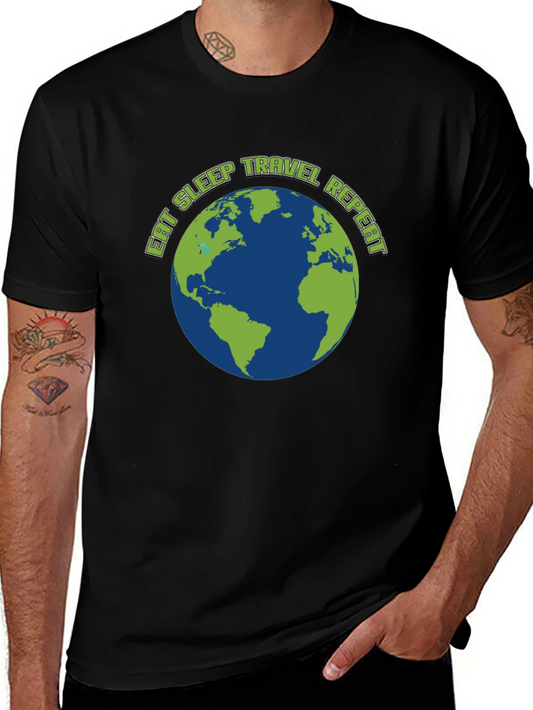 Travel Lover T-Shirt - Eat Sleep Travel Repeat Globe Design