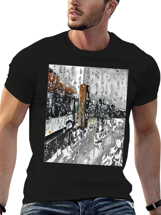 Abstract Rain T-Shirt: Artistic Black Tee for Casual Wear