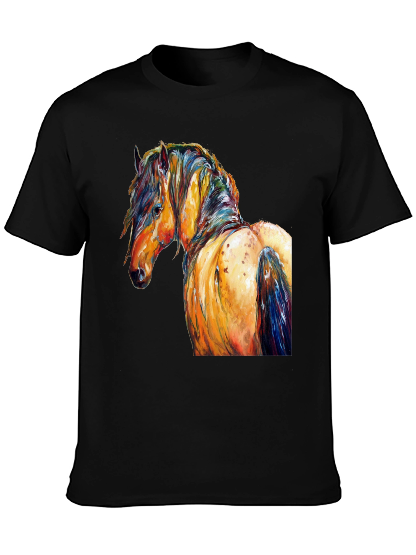Vibrant Horse Art Print Black T-Shirt