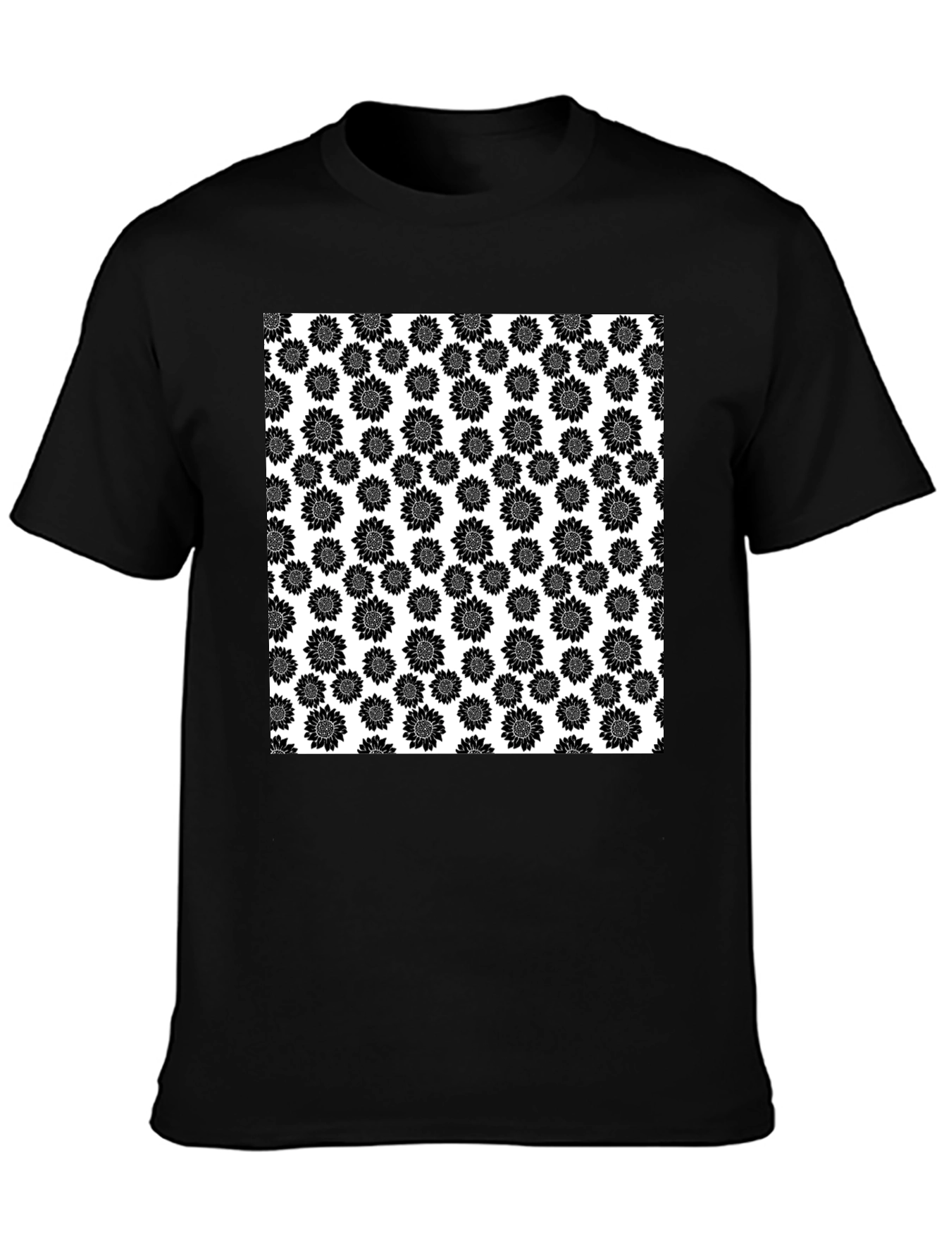Sunflower Pattern T-Shirt - Black