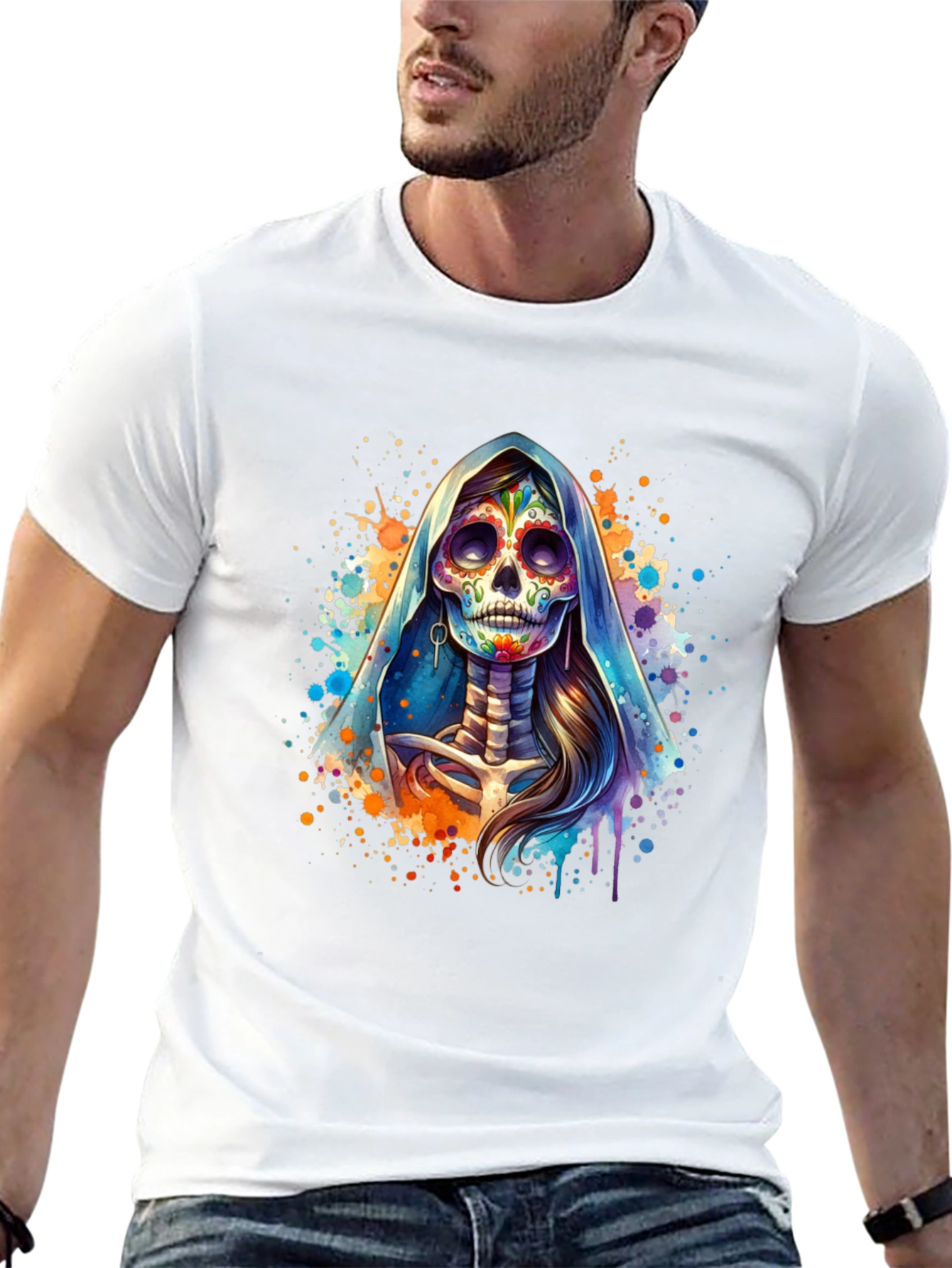 Day of the Dead Skull Graphic Tee - Black