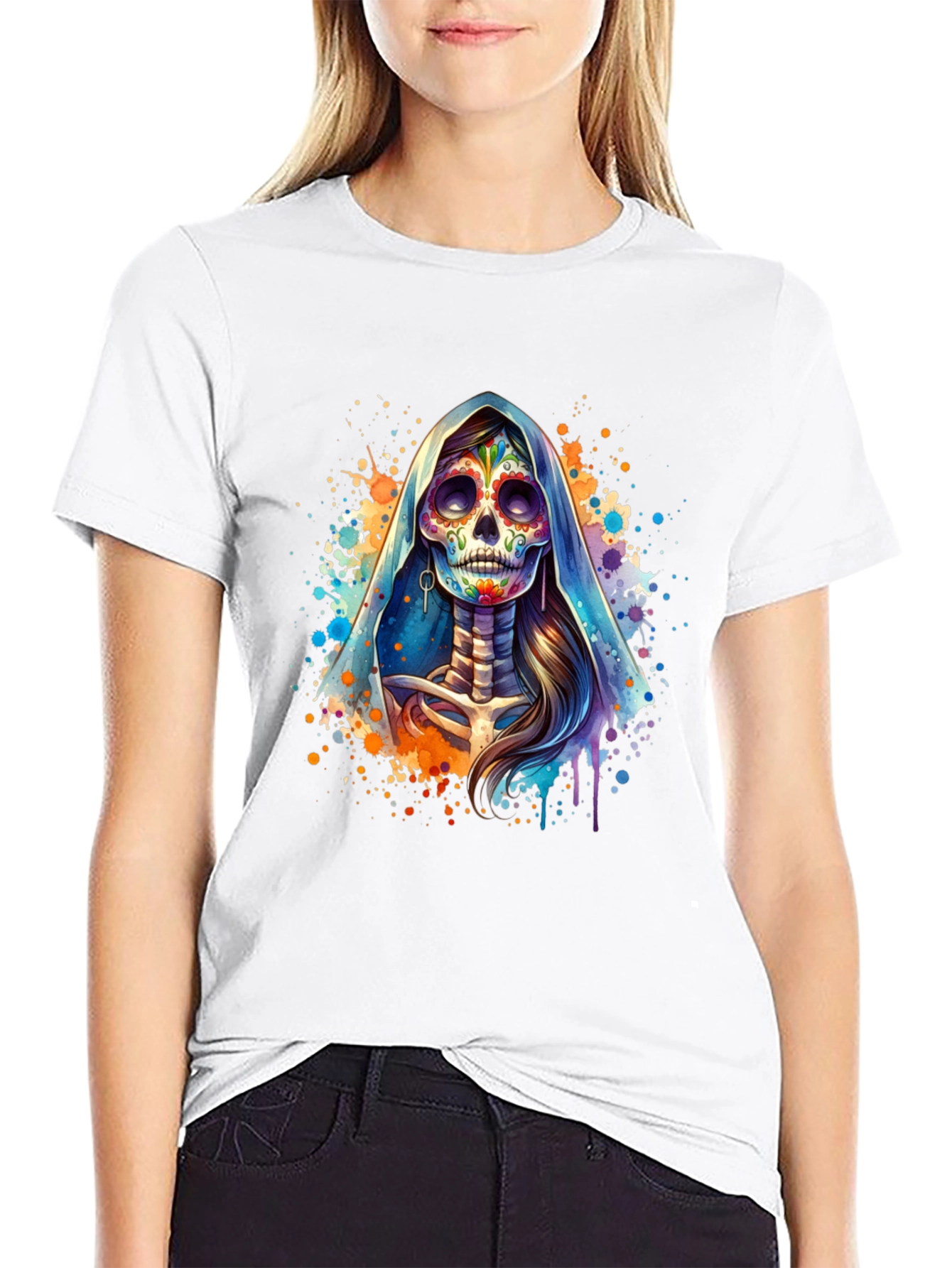 Day of the Dead Skull Graphic Tee - Black