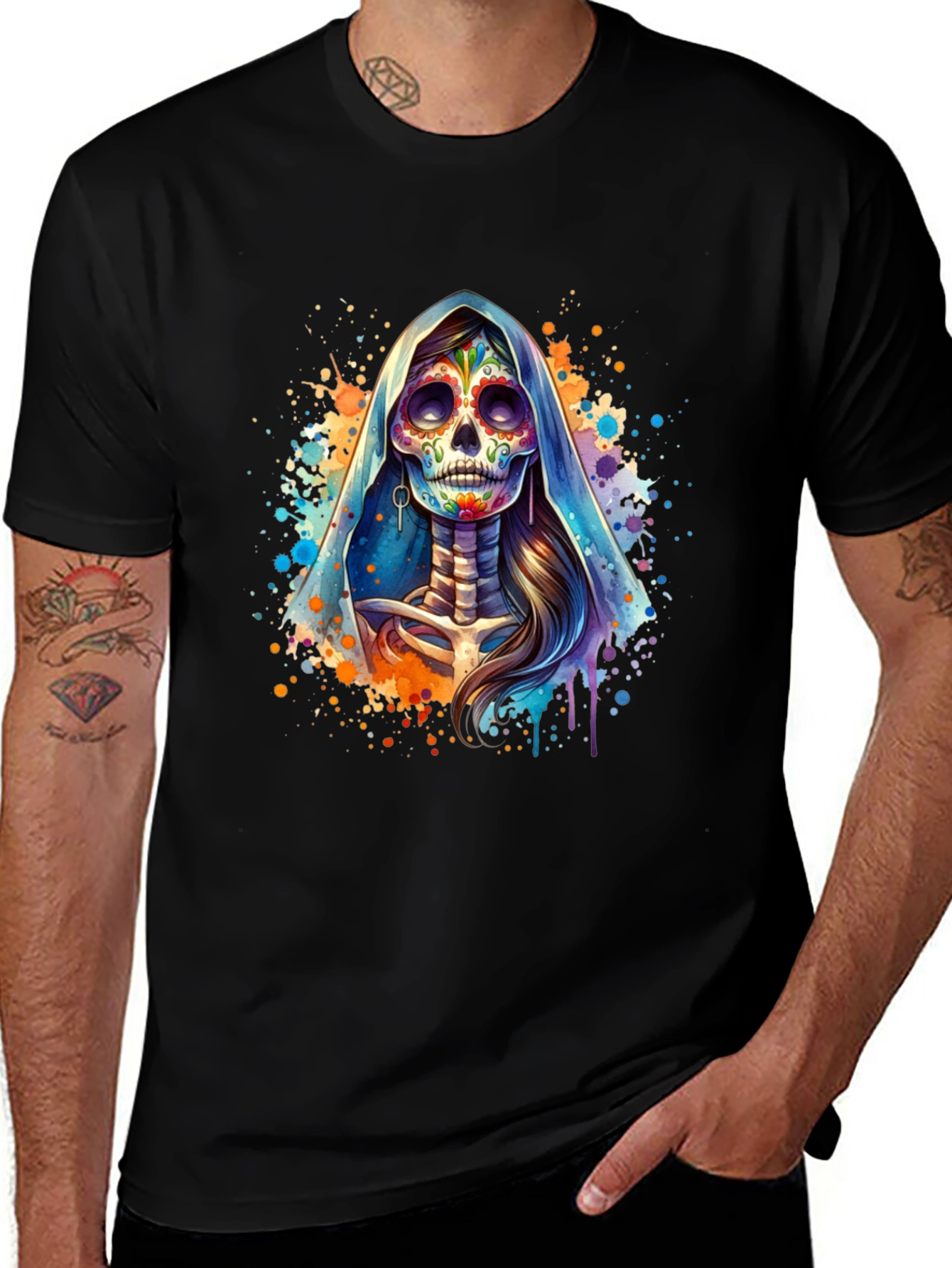 Day of the Dead Skull Graphic Tee - Black