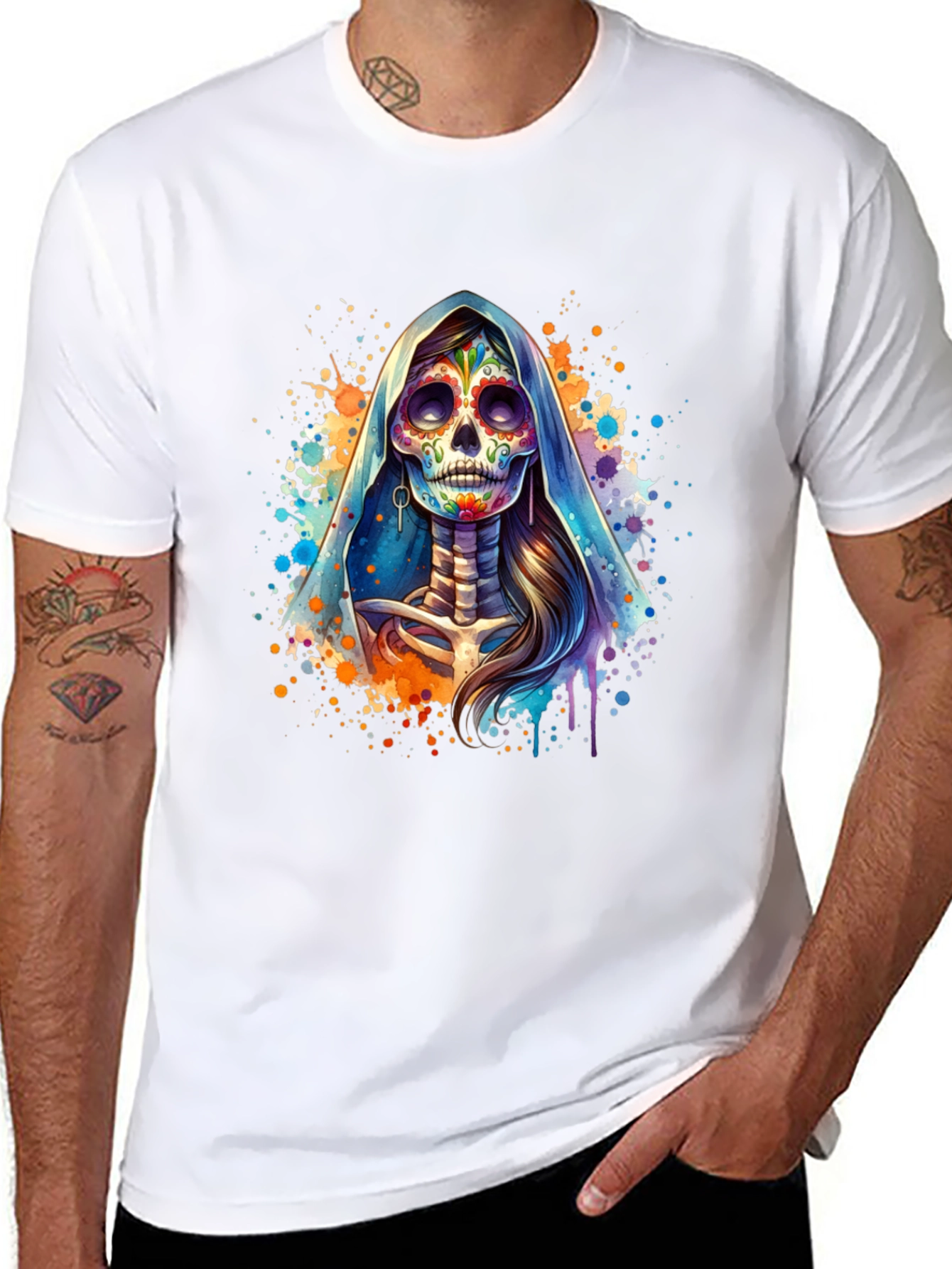 Day of the Dead Skull Graphic Tee - Black