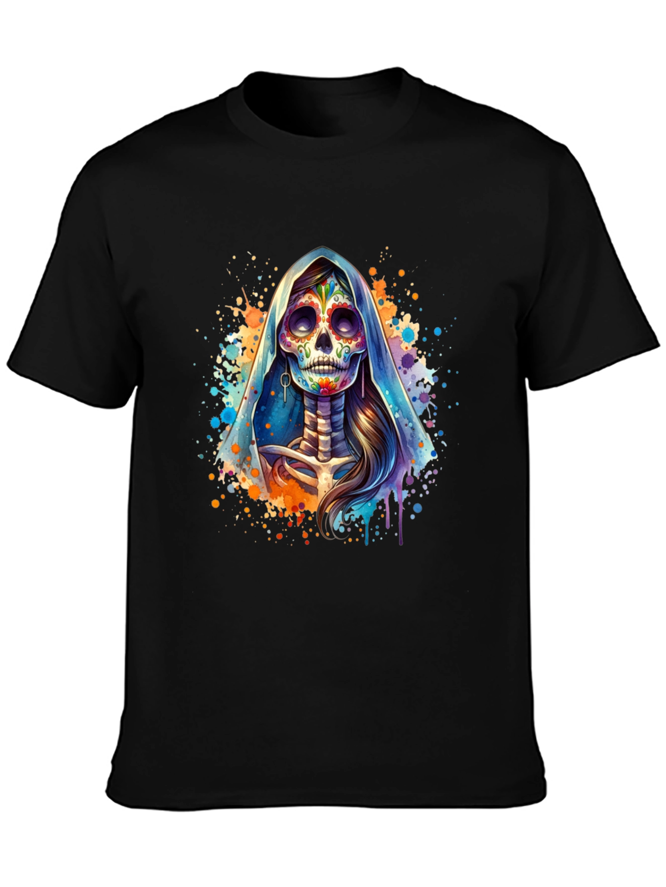 Day of the Dead Skull Graphic Tee - Black