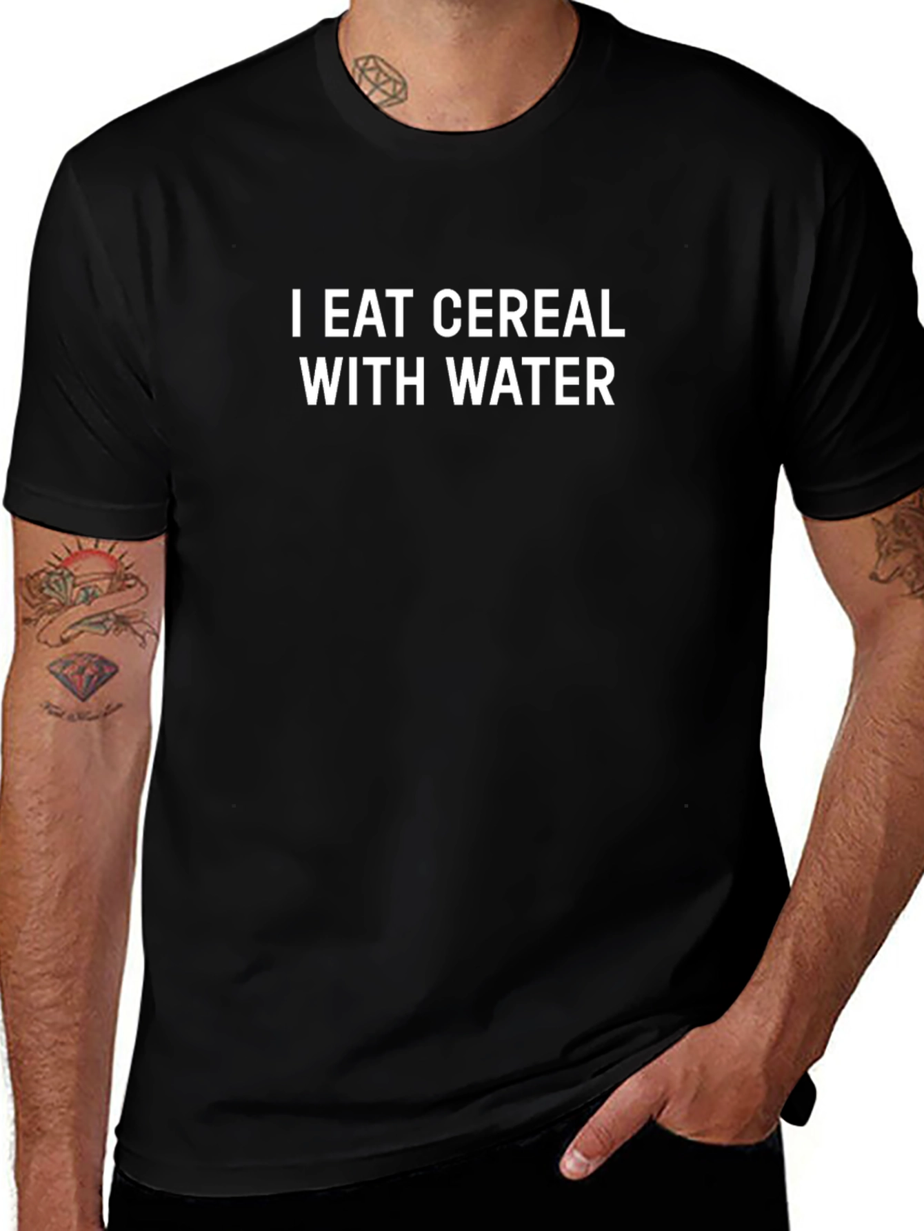 I Eat Cereal With Water Black T-Shirt