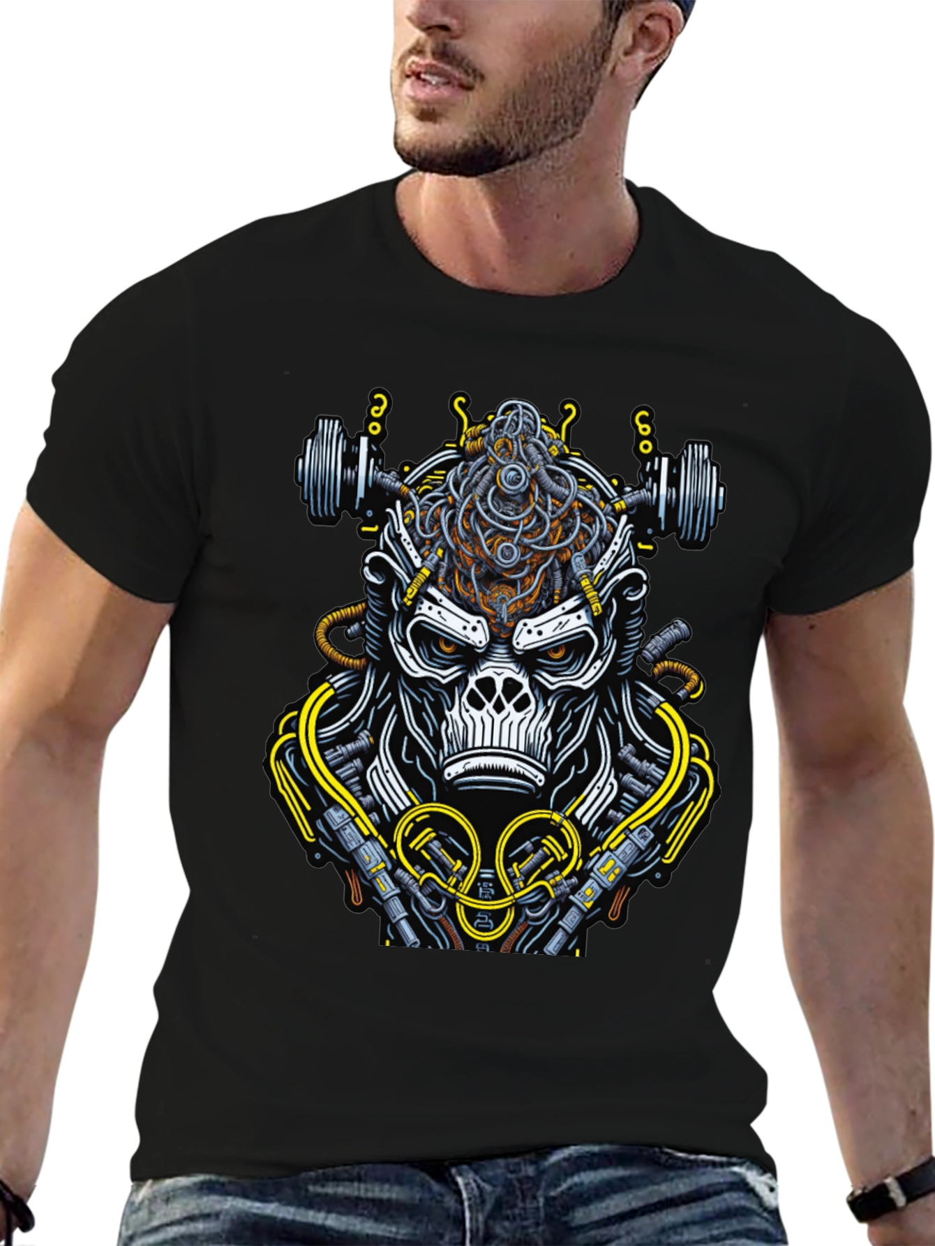 Cyborg Gorilla Black Graphic Tee