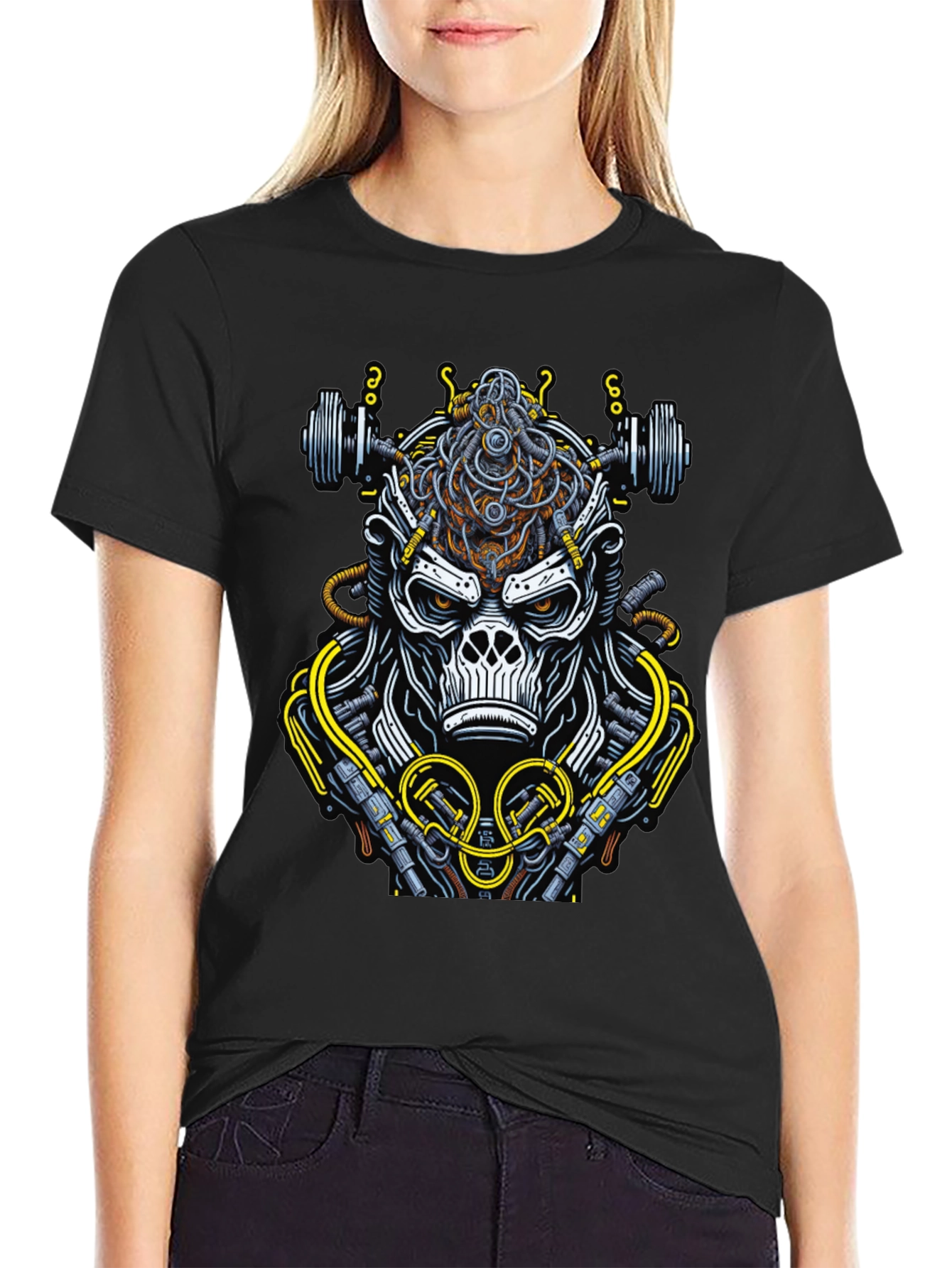 Cyborg Gorilla Black Graphic Tee
