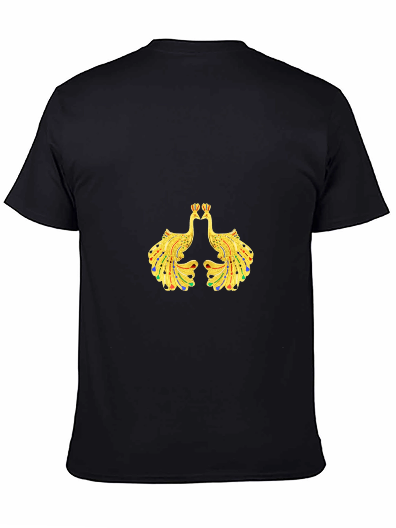 Mens Black Tee with Peacock Design