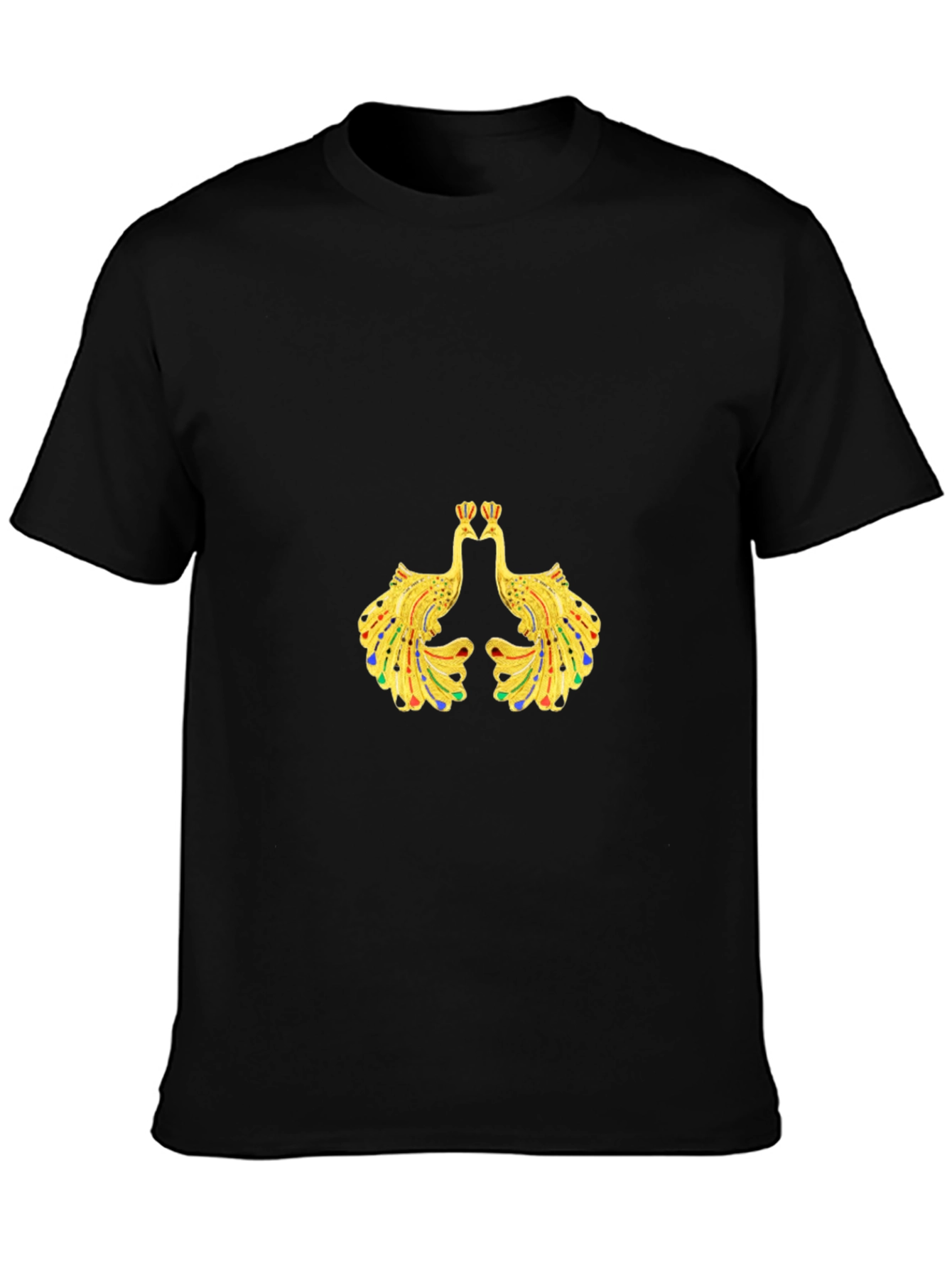 Mens Black Tee with Peacock Design
