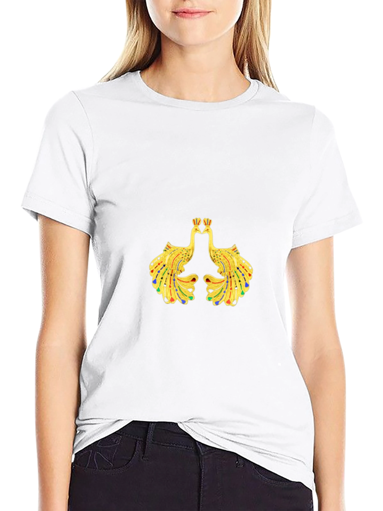 Mens Black Tee with Peacock Design
