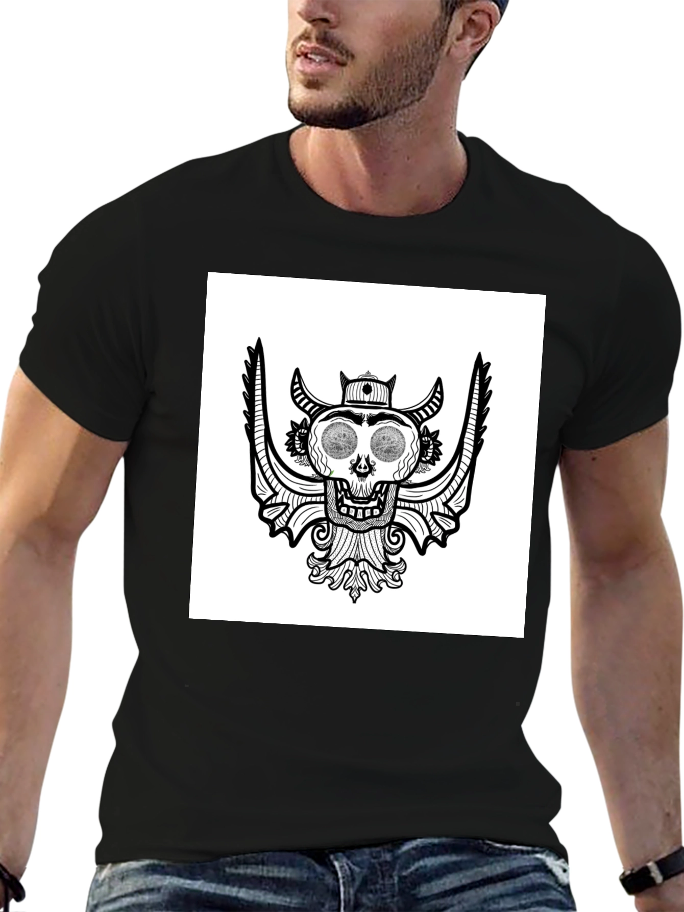 Skull Graphic Tee - Black Cotton T-Shirt