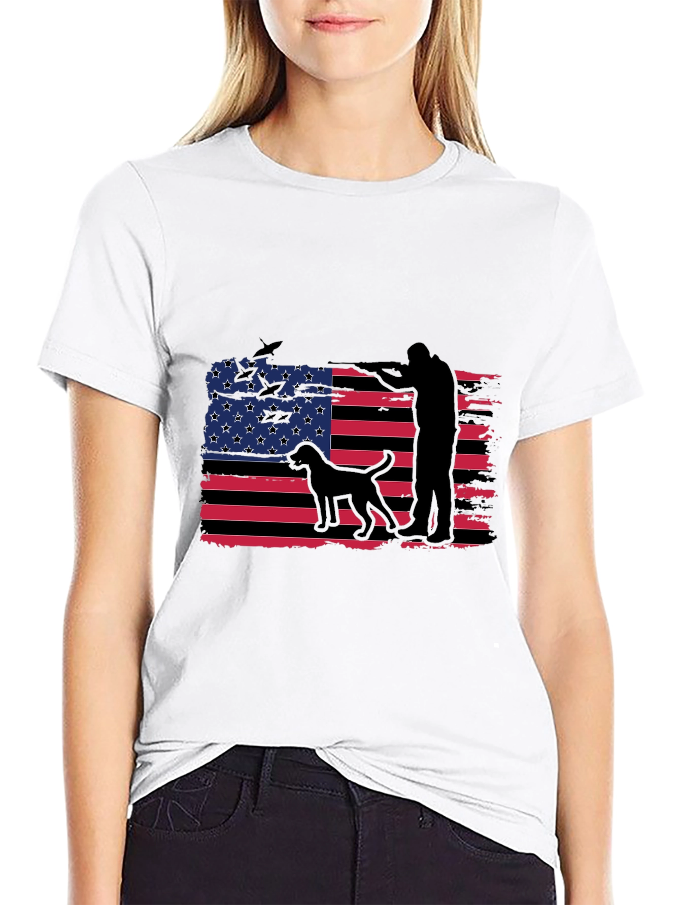 Mens American Flag Hunter Dog T-Shirt